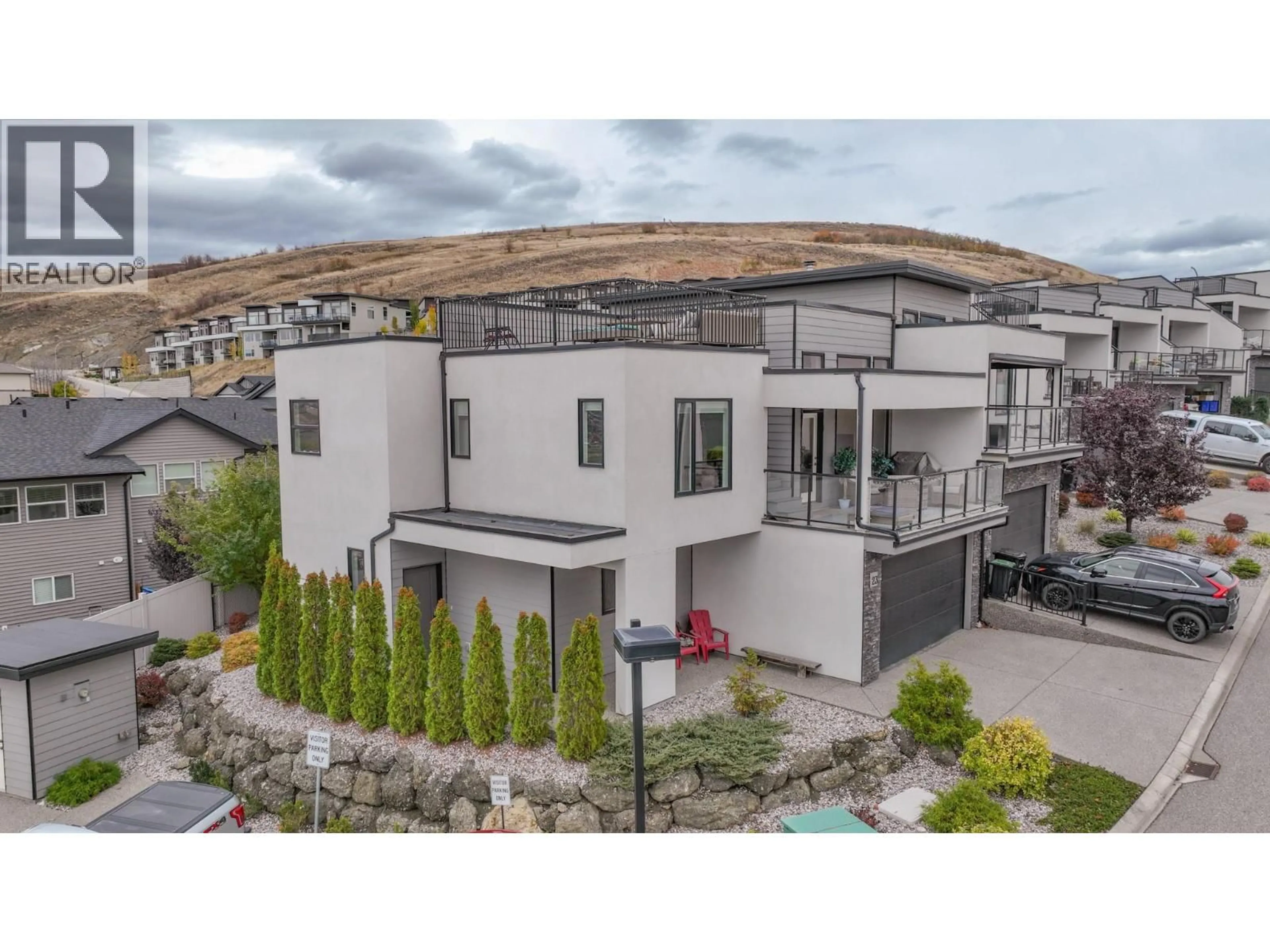 A pic from outside/outdoor area/front of a property/back of a property/a pic from drone, street for 23 - 900 MT. IDA DRIVE, Vernon British Columbia V1B4G1