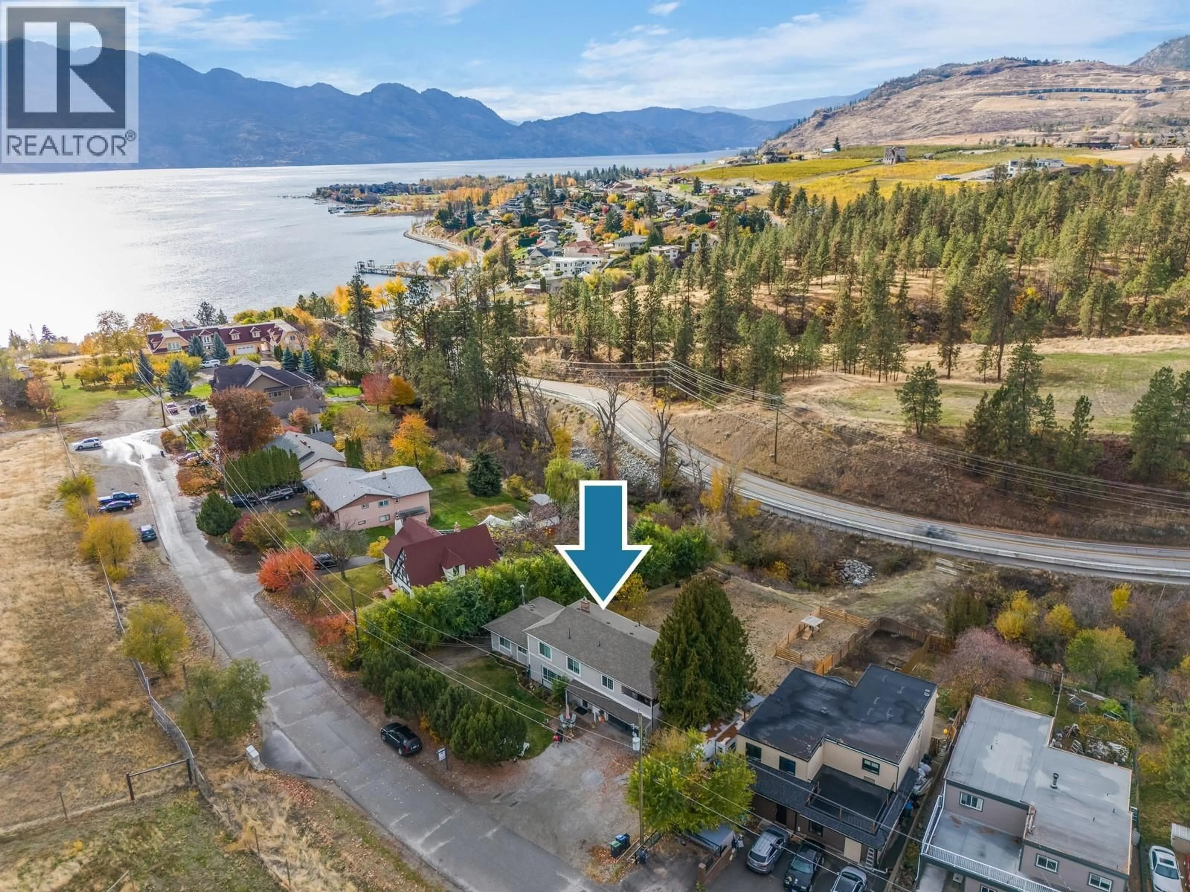 A pic from outside/outdoor area/front of a property/back of a property/a pic from drone, water/lake/river/ocean view for 3766 WETTON ROAD, West Kelowna British Columbia V4T2C1