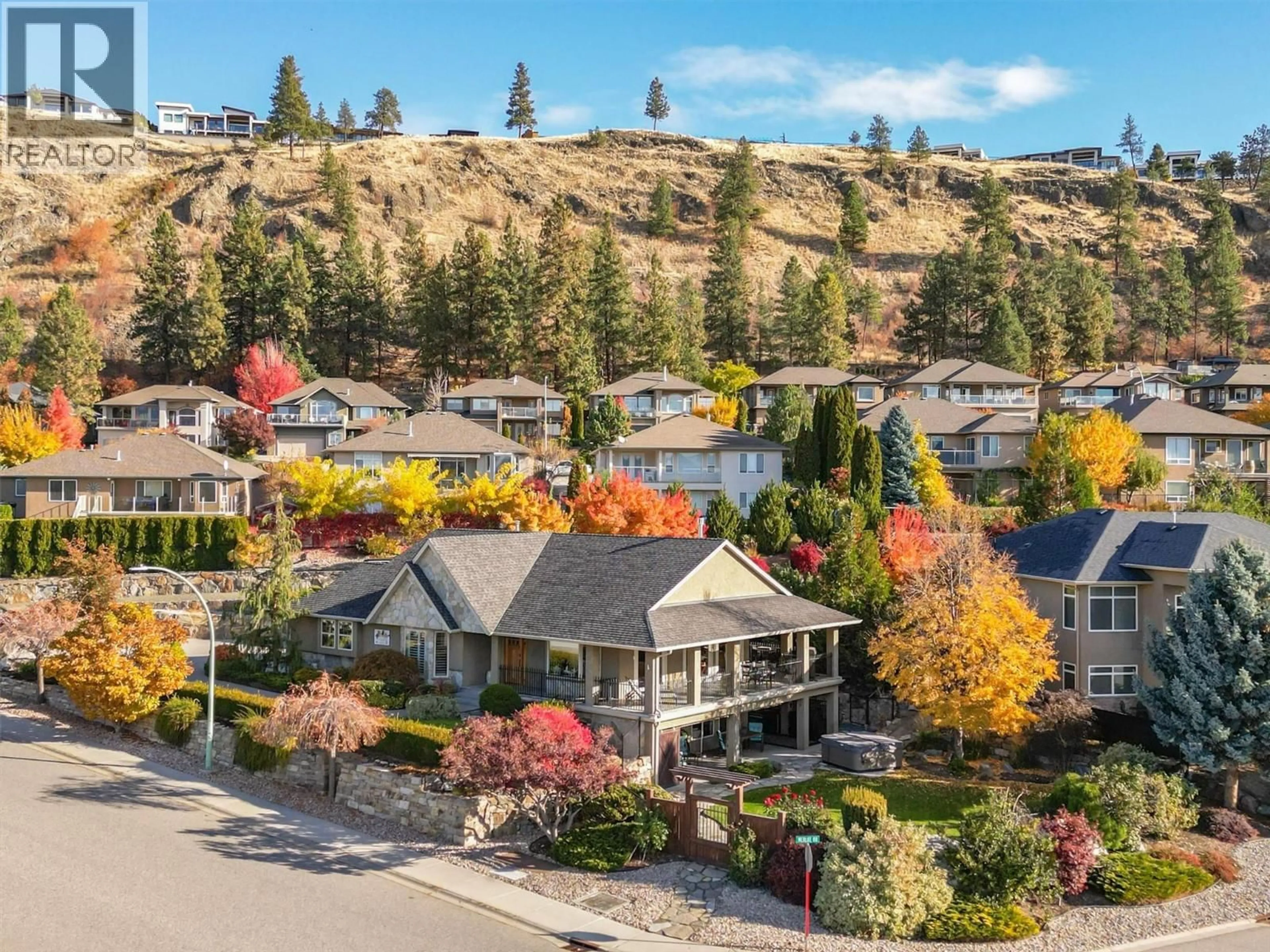 A pic from outside/outdoor area/front of a property/back of a property/a pic from drone, mountain view for 3275 MERLOT COURT, West Kelowna British Columbia V4T2W7