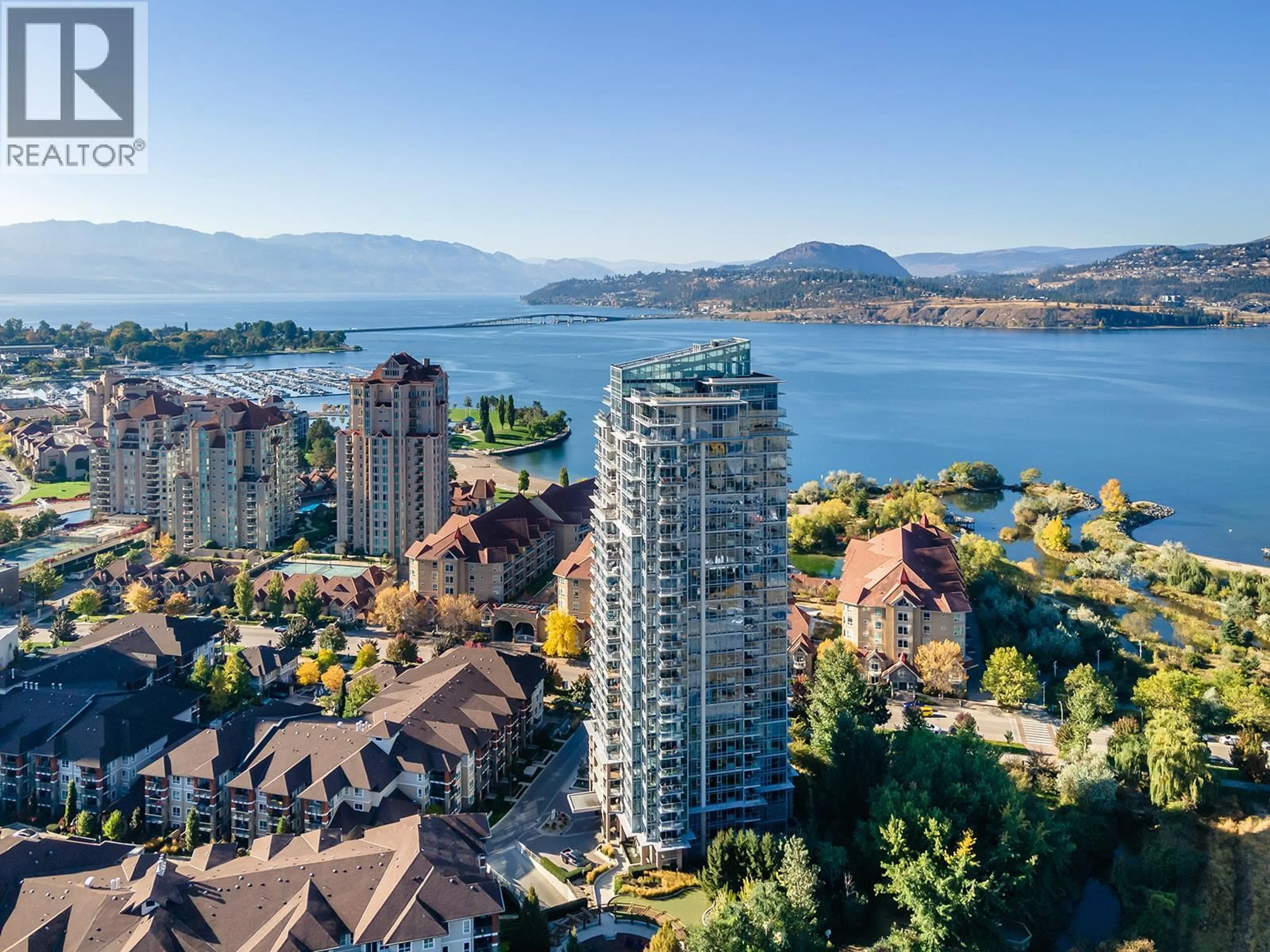 A pic from outside/outdoor area/front of a property/back of a property/a pic from drone, water/lake/river/ocean view for 431 - 1099 SUNSET DRIVE, Kelowna British Columbia V1Y9Z2