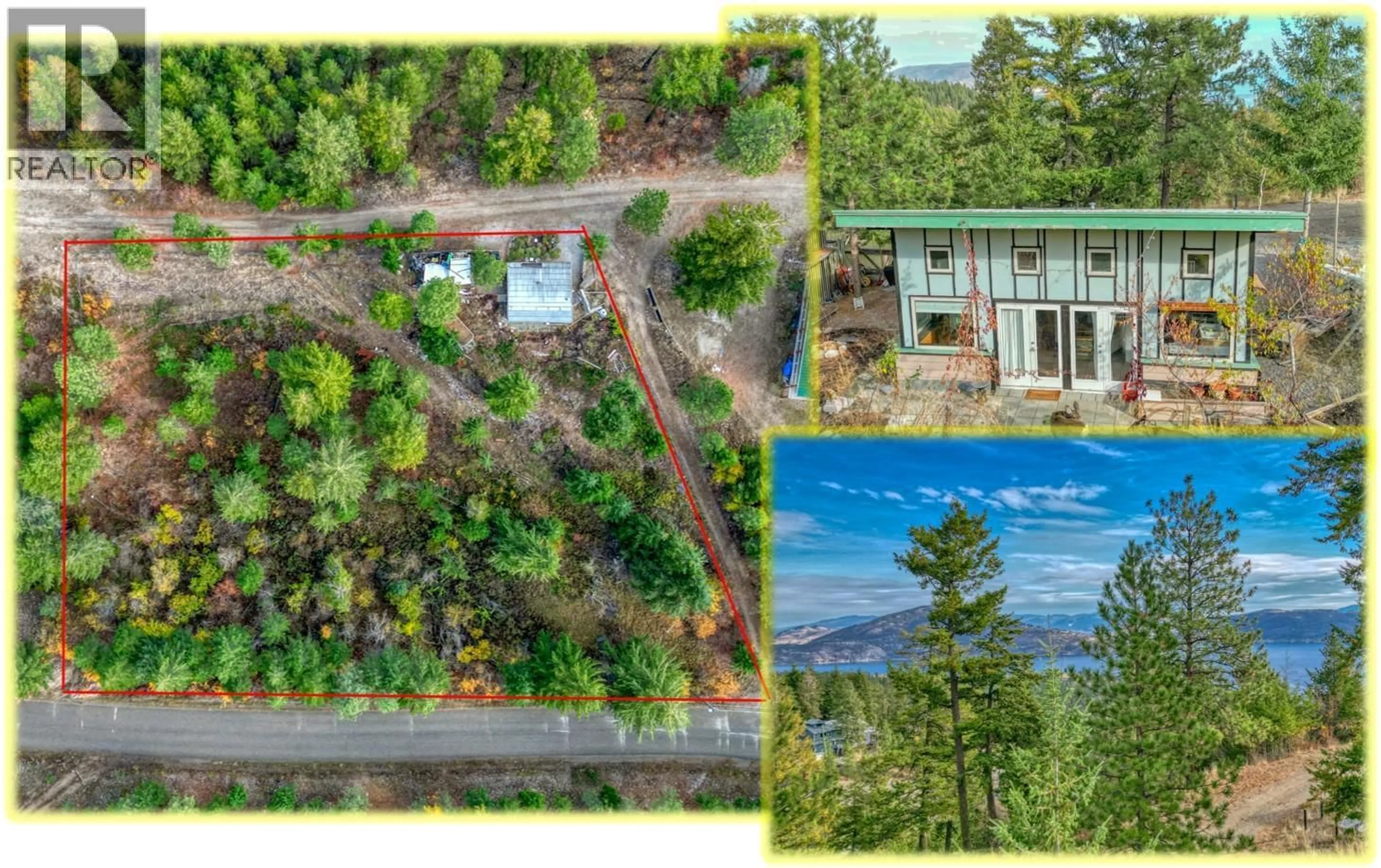 A pic from outside/outdoor area/front of a property/back of a property/a pic from drone, forest/trees view for 348 LAKEWOOD ROAD, Vernon British Columbia v1H2B9
