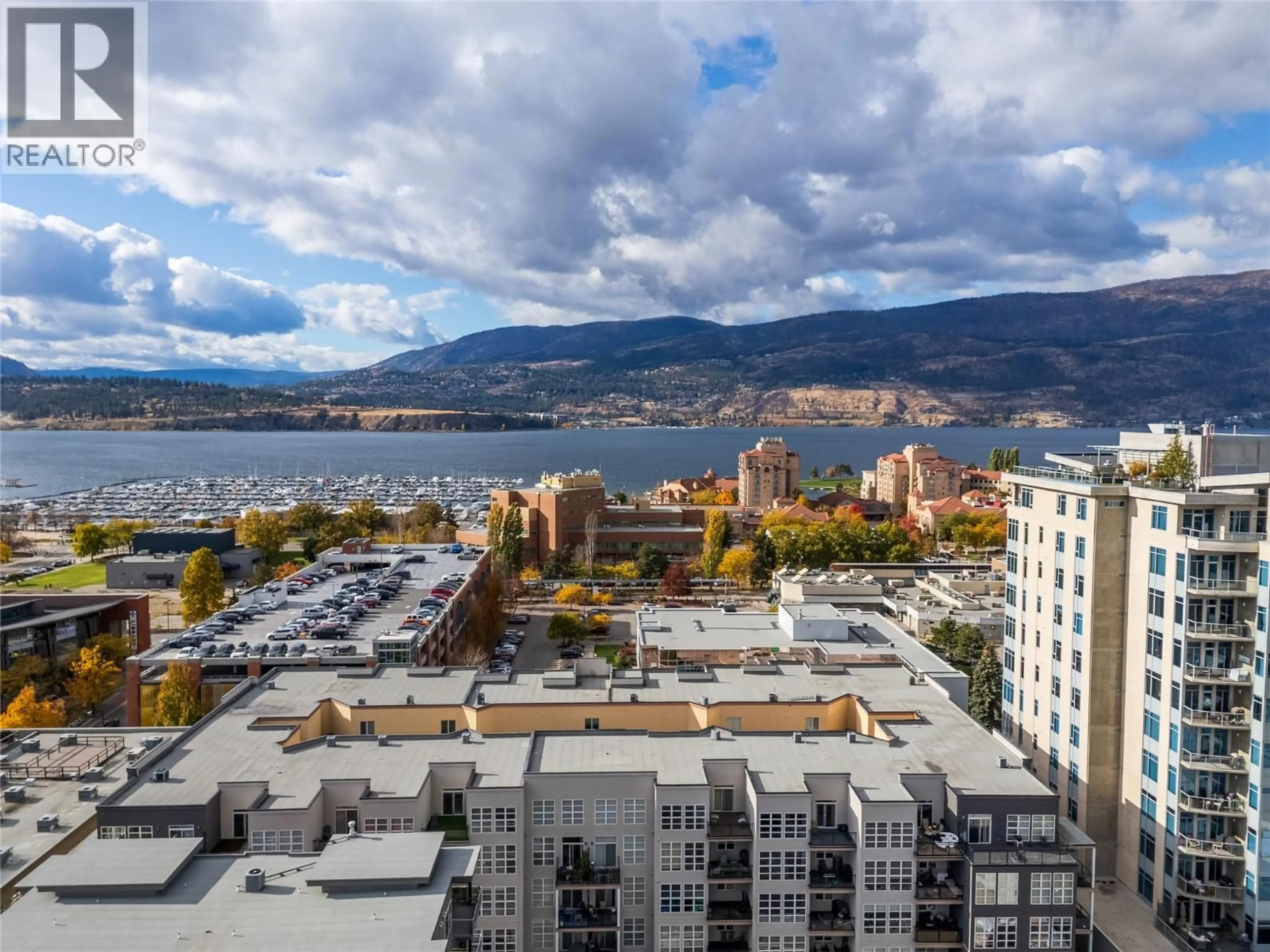 A pic from outside/outdoor area/front of a property/back of a property/a pic from drone, water/lake/river/ocean view for 423 - 1331 ELLIS STREET, Kelowna British Columbia V1Y1Z9