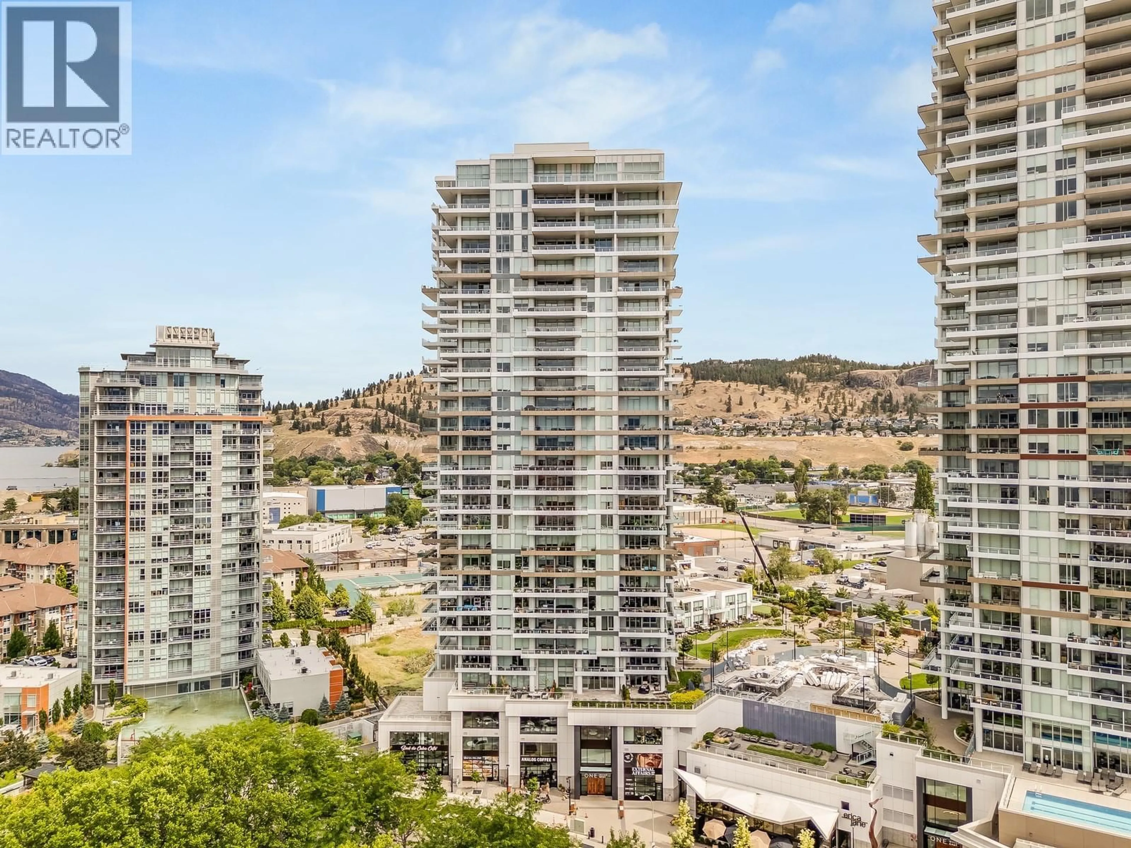 A pic from outside/outdoor area/front of a property/back of a property/a pic from drone, city buildings view from balcony for 2602 - 1181 SUNSET DRIVE, Kelowna British Columbia V1Y0L4