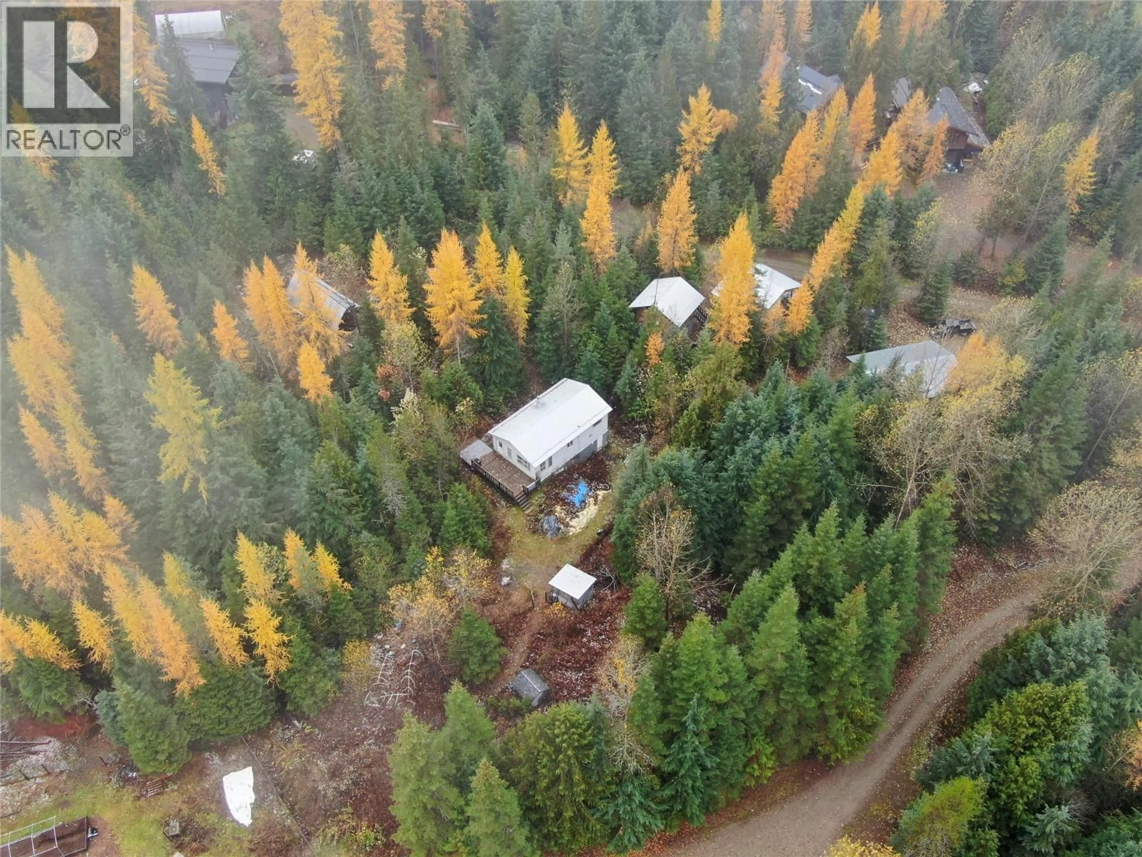 A pic from outside/outdoor area/front of a property/back of a property/a pic from drone, forest/trees view for 6654 ZEEBEN ROAD, Ymir British Columbia V0G2K0