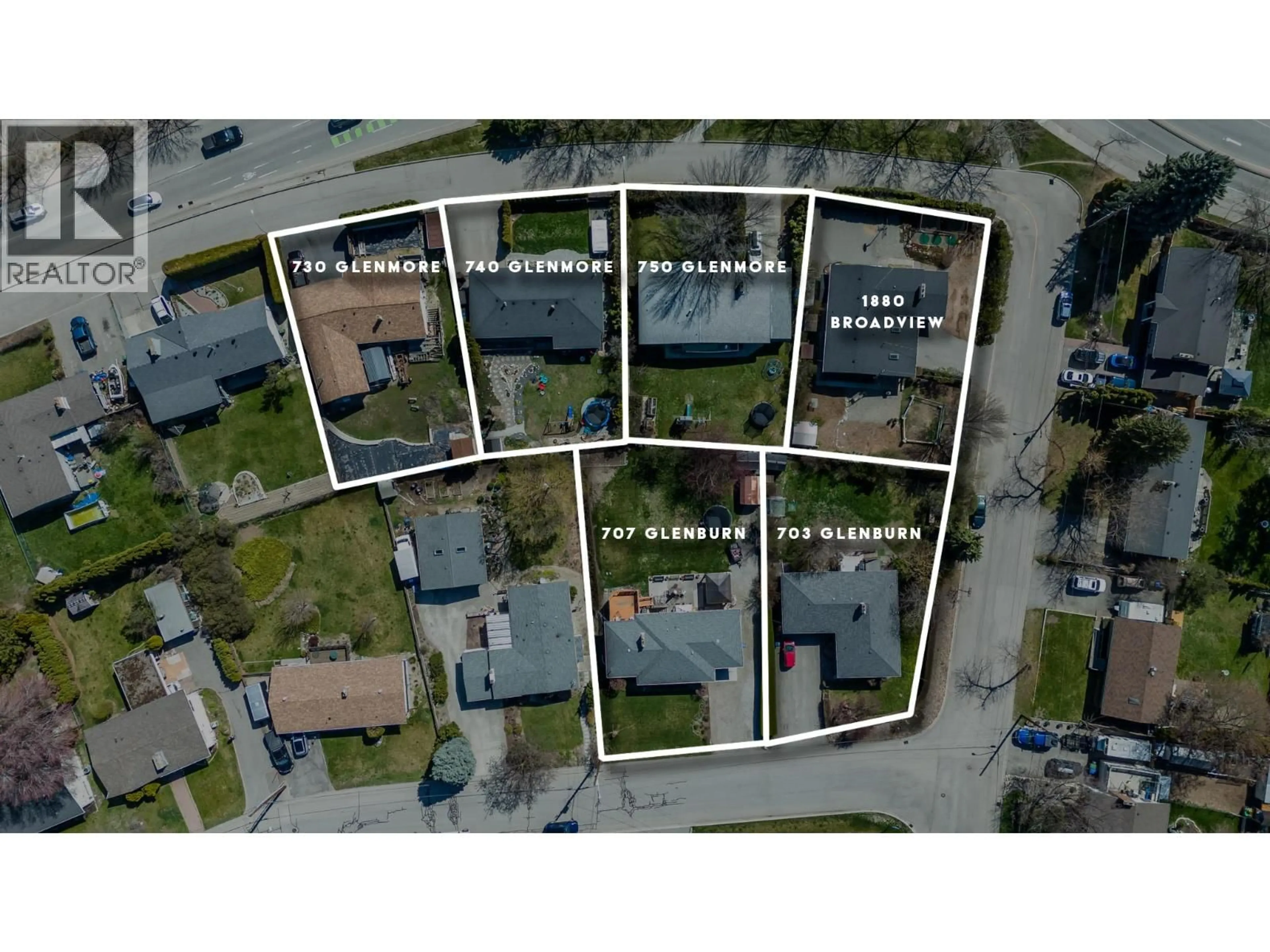 A pic from outside/outdoor area/front of a property/back of a property/a pic from drone, street for 707 GLENBURN STREET, Kelowna British Columbia V1Y4G4