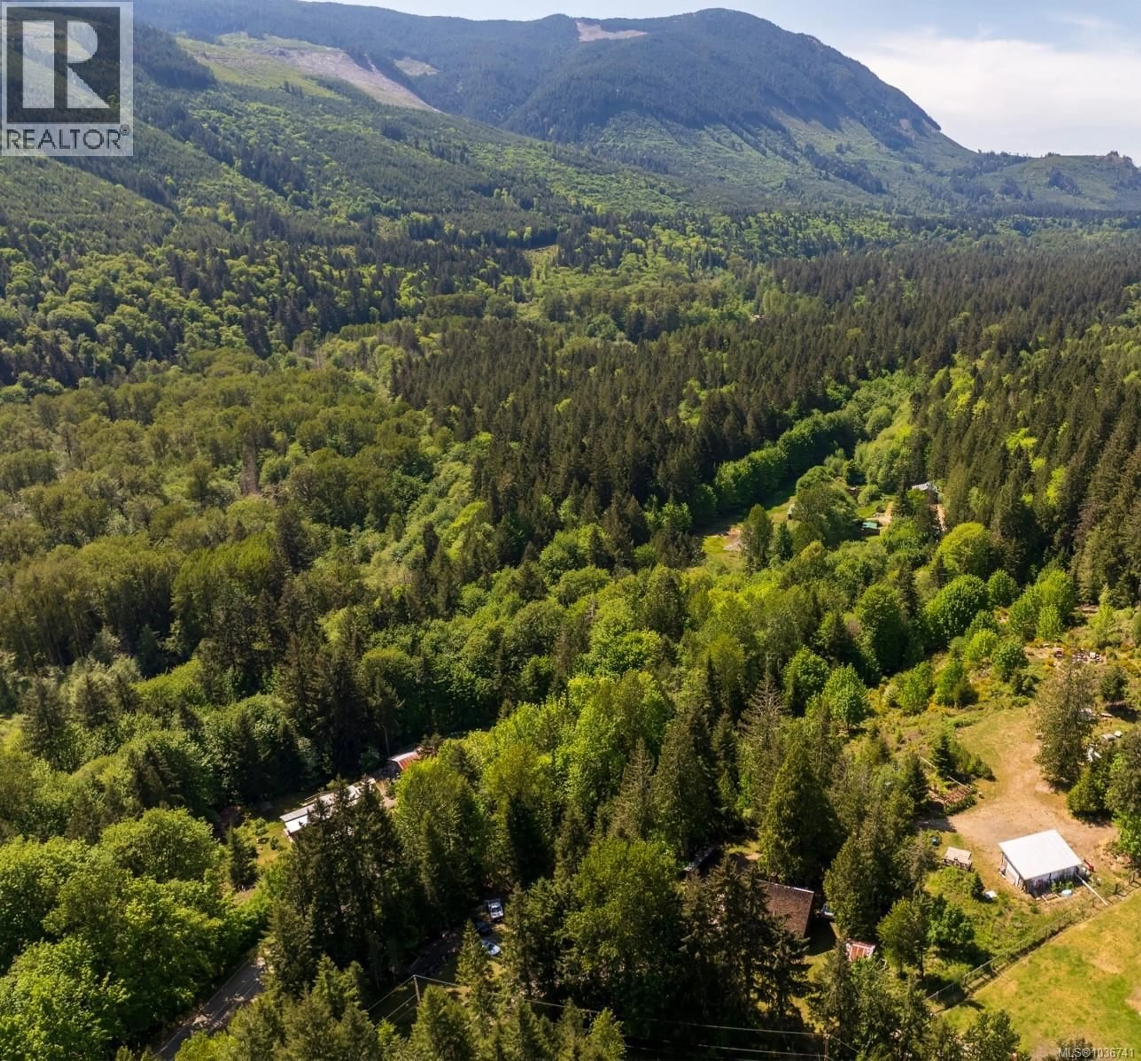 A pic from outside/outdoor area/front of a property/back of a property/a pic from drone, forest/trees view for 5950 HEGER ROAD, Lake Cowichan British Columbia V0R2G0