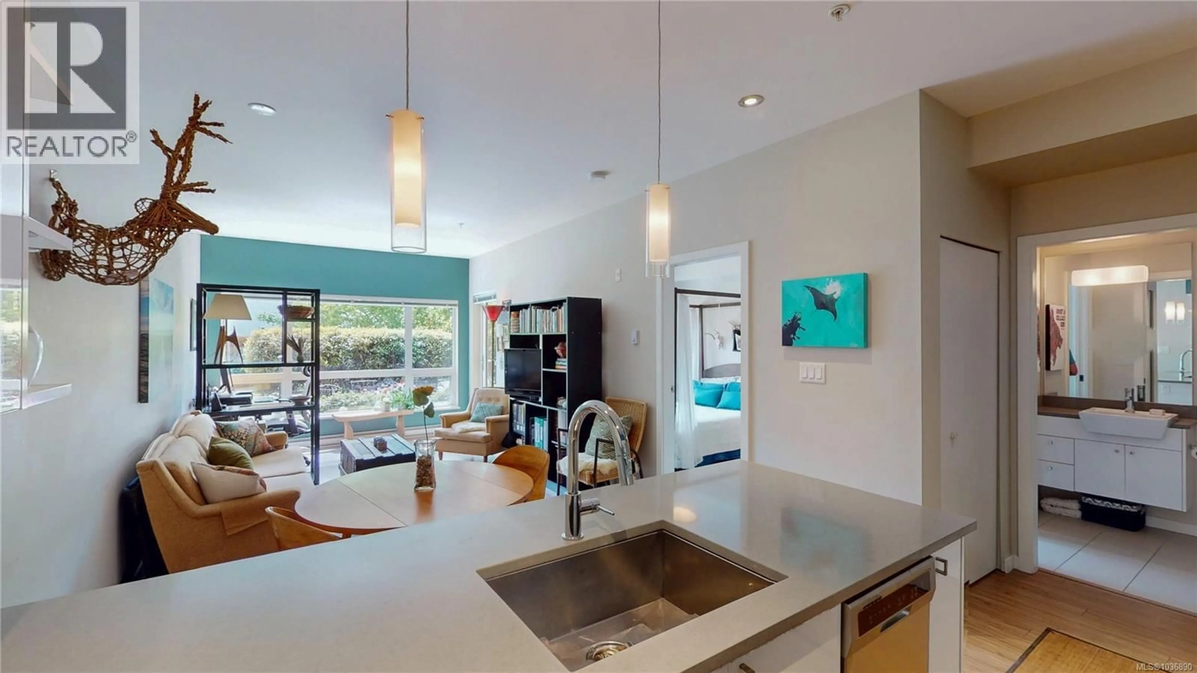 Open concept kitchen, ceramic/tile floor for 105 - 785 TYEE ROAD, Victoria British Columbia V9A7R5