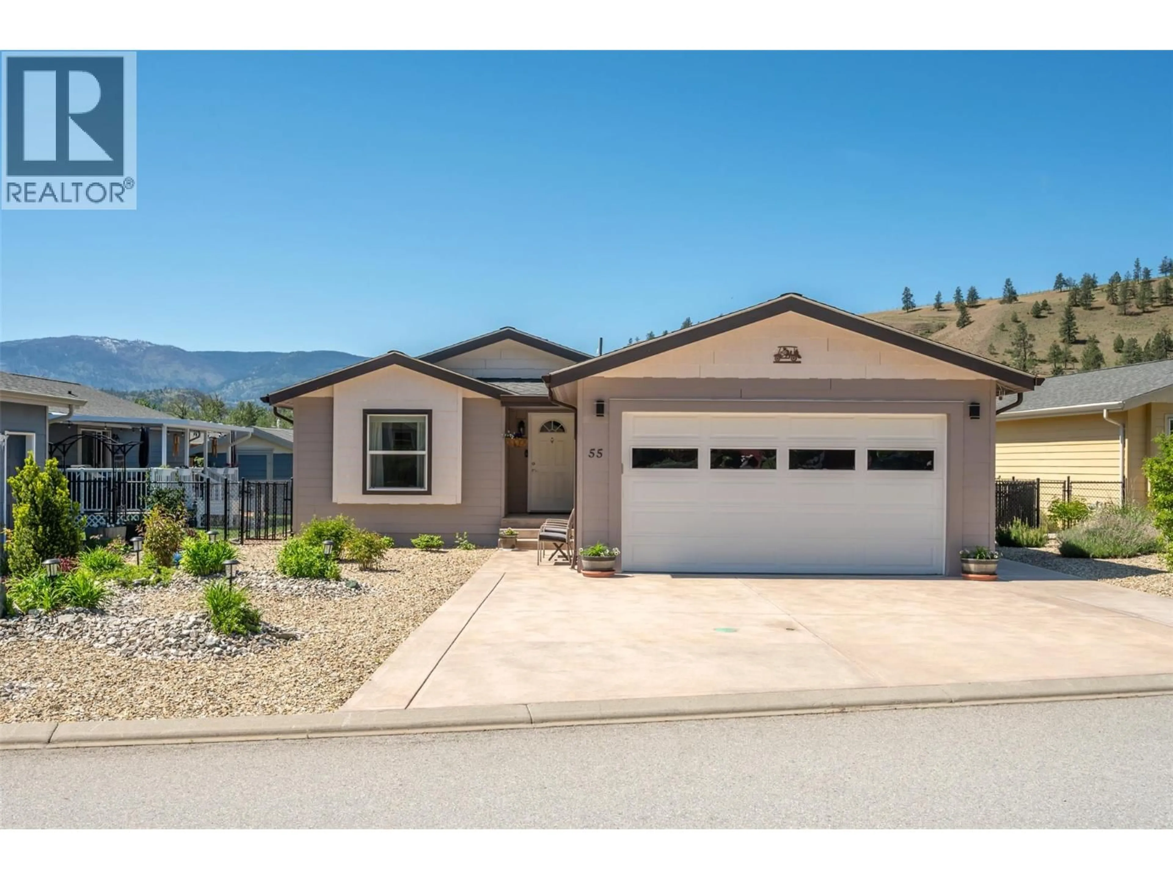 Home with vinyl exterior material, street for 55 - 8300 GALLAGHER LAKE FRONTAGE ROAD, Oliver British Columbia V0H1T2