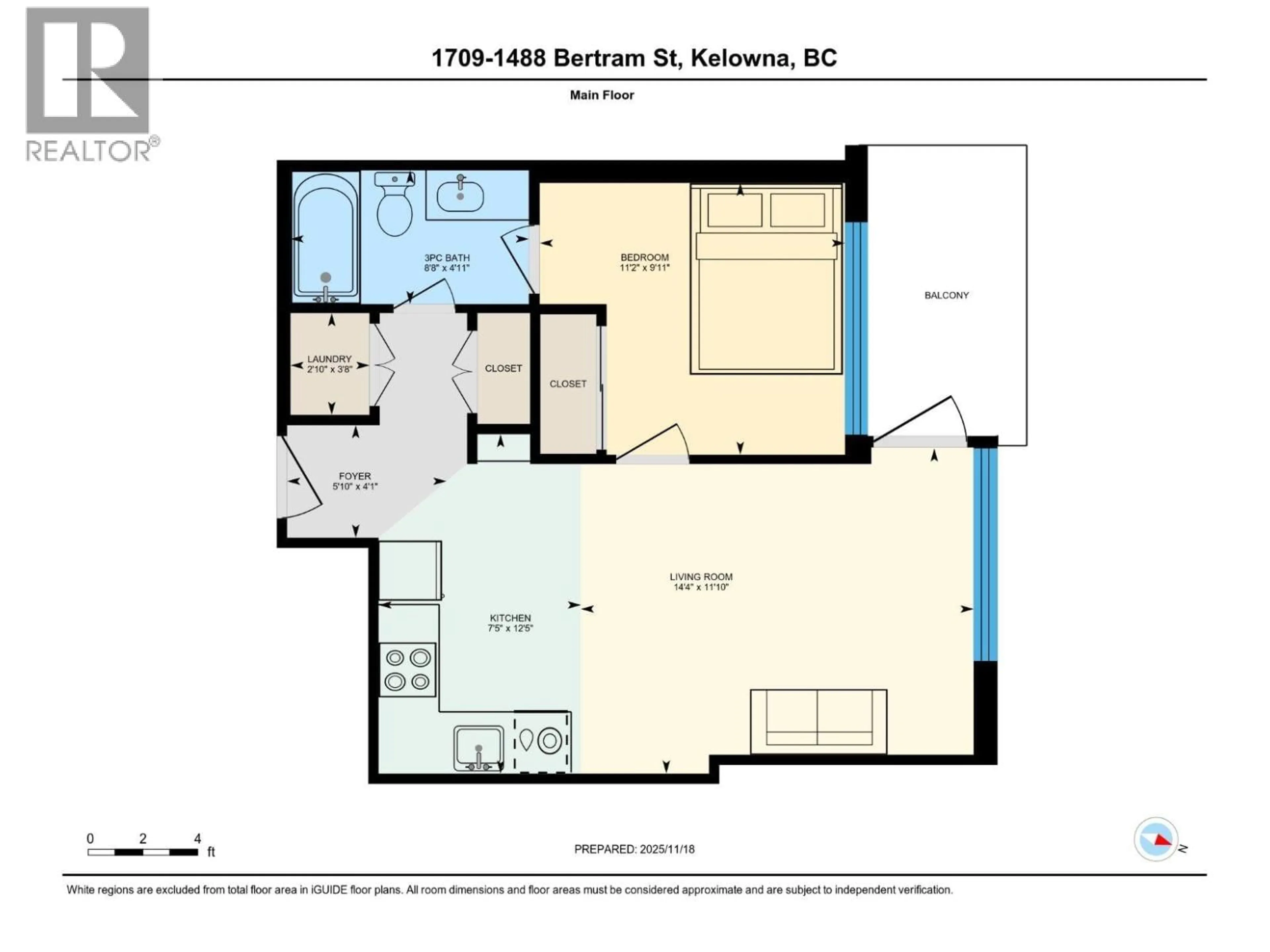 Floor plan for 1709 - 1488 BERTRAM STREET, Kelowna British Columbia V1Y0M6