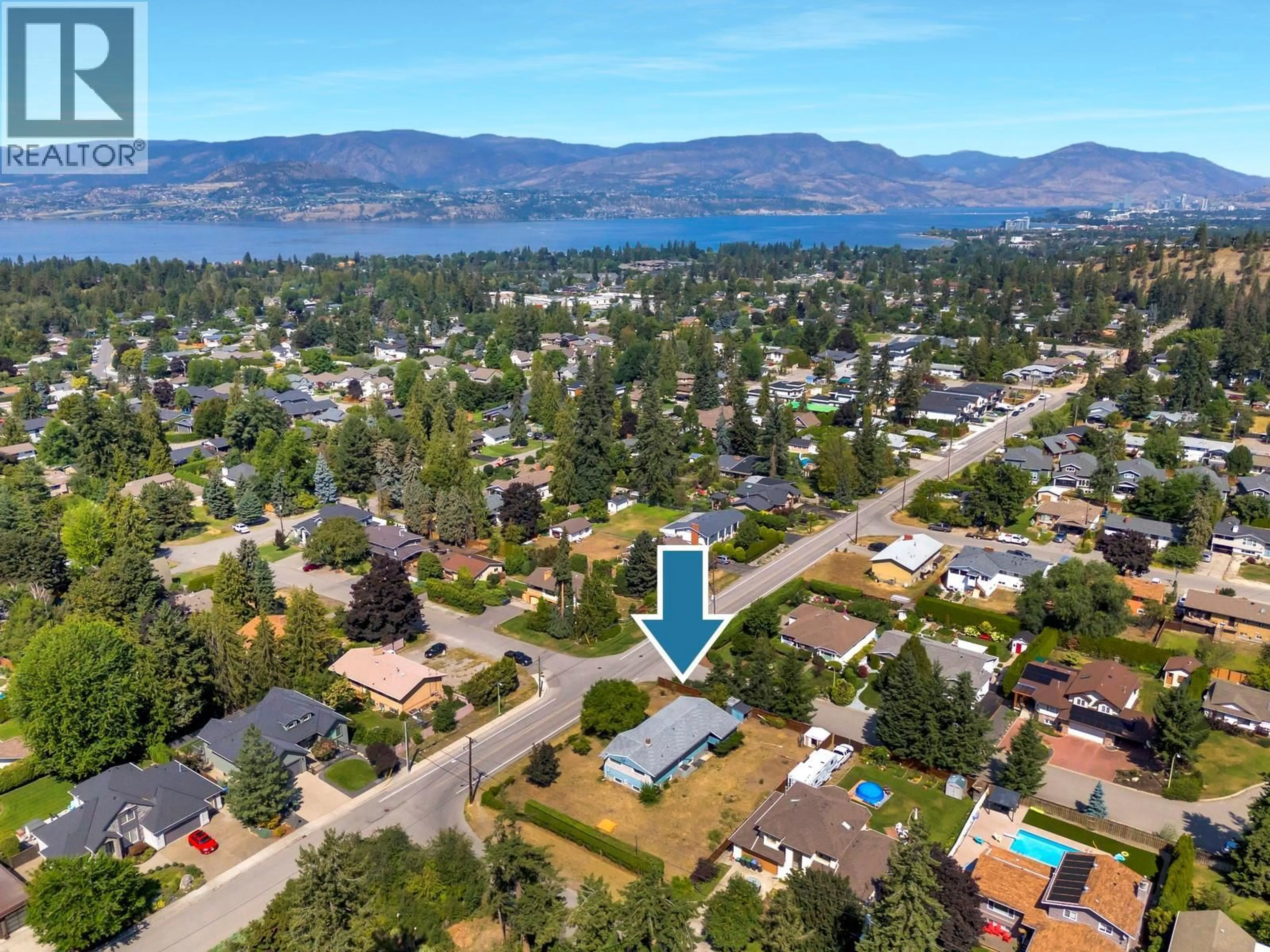 A pic from outside/outdoor area/front of a property/back of a property/a pic from drone, water/lake/river/ocean view for 4693 RAYMER ROAD, Kelowna British Columbia V1W1J4