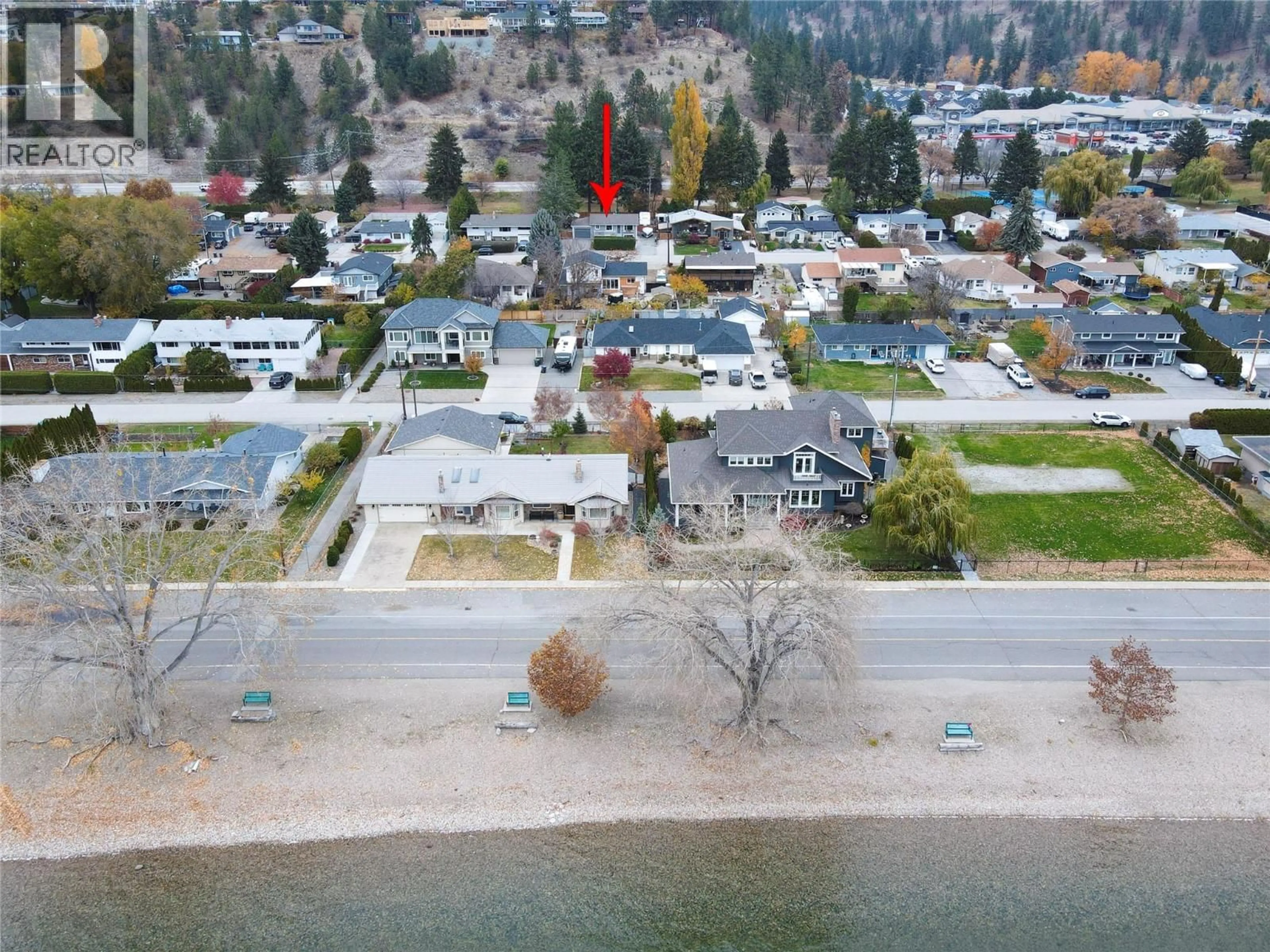 A pic from outside/outdoor area/front of a property/back of a property/a pic from drone, water/lake/river/ocean view for 4142 SAN CLEMENTE AVENUE, Peachland British Columbia V0H1X7