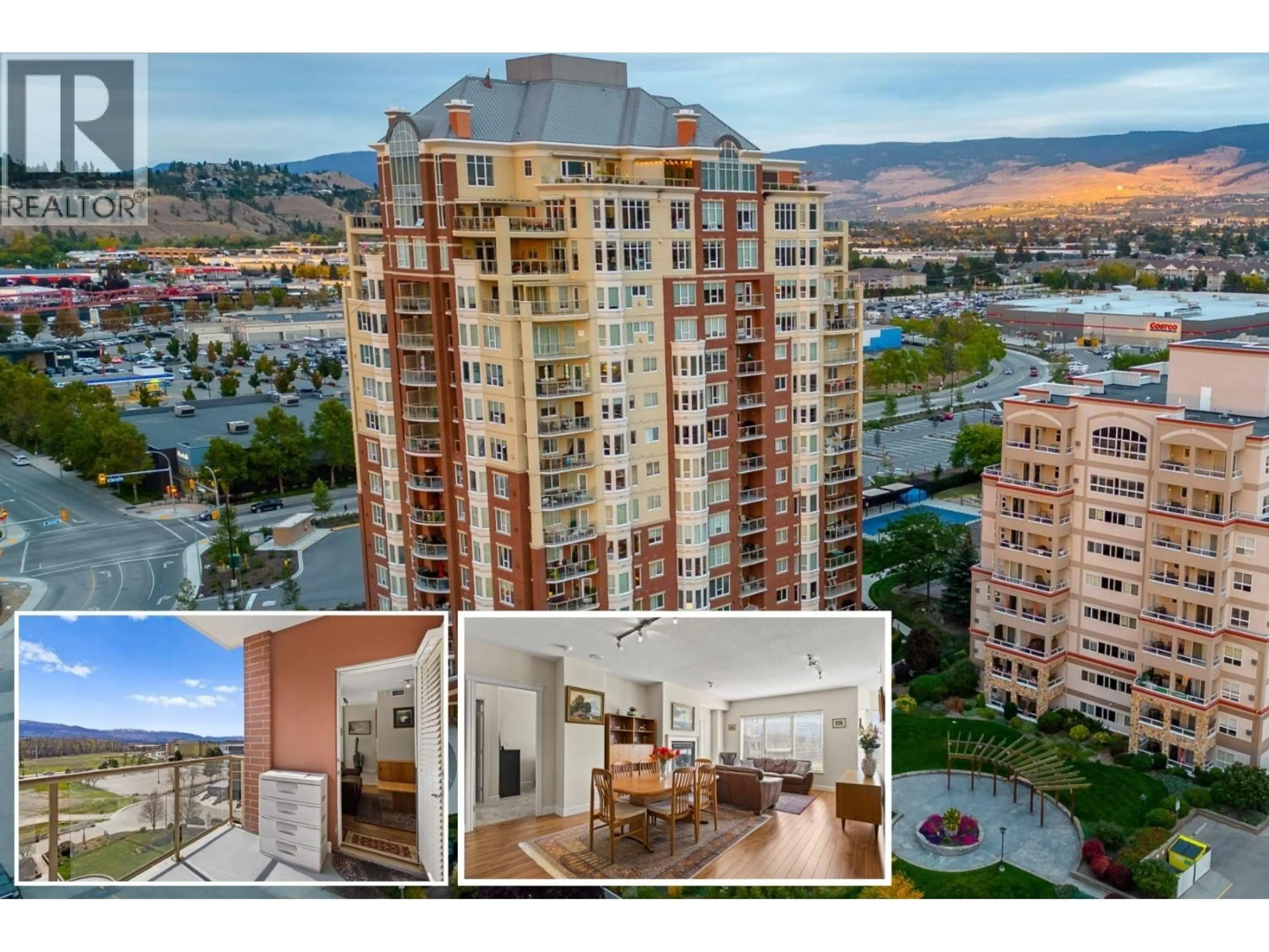 A pic from outside/outdoor area/front of a property/back of a property/a pic from drone, city buildings view from balcony for 704 - 1947 UNDERHILL STREET, Kelowna British Columbia V1X7Z5