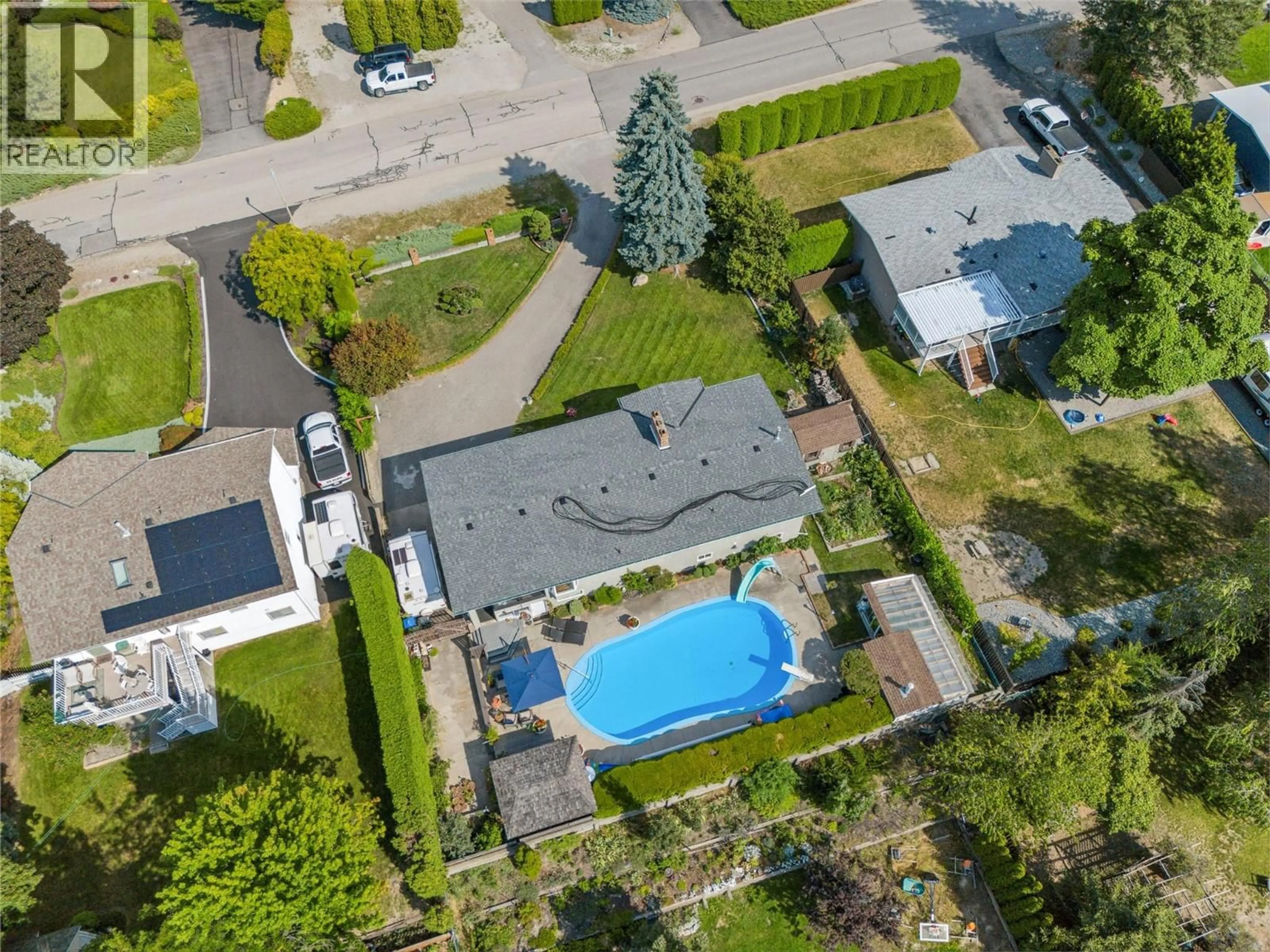 A pic from outside/outdoor area/front of a property/back of a property/a pic from drone, street for 2710 GUIDI ROAD, West Kelowna British Columbia V1Z2K4