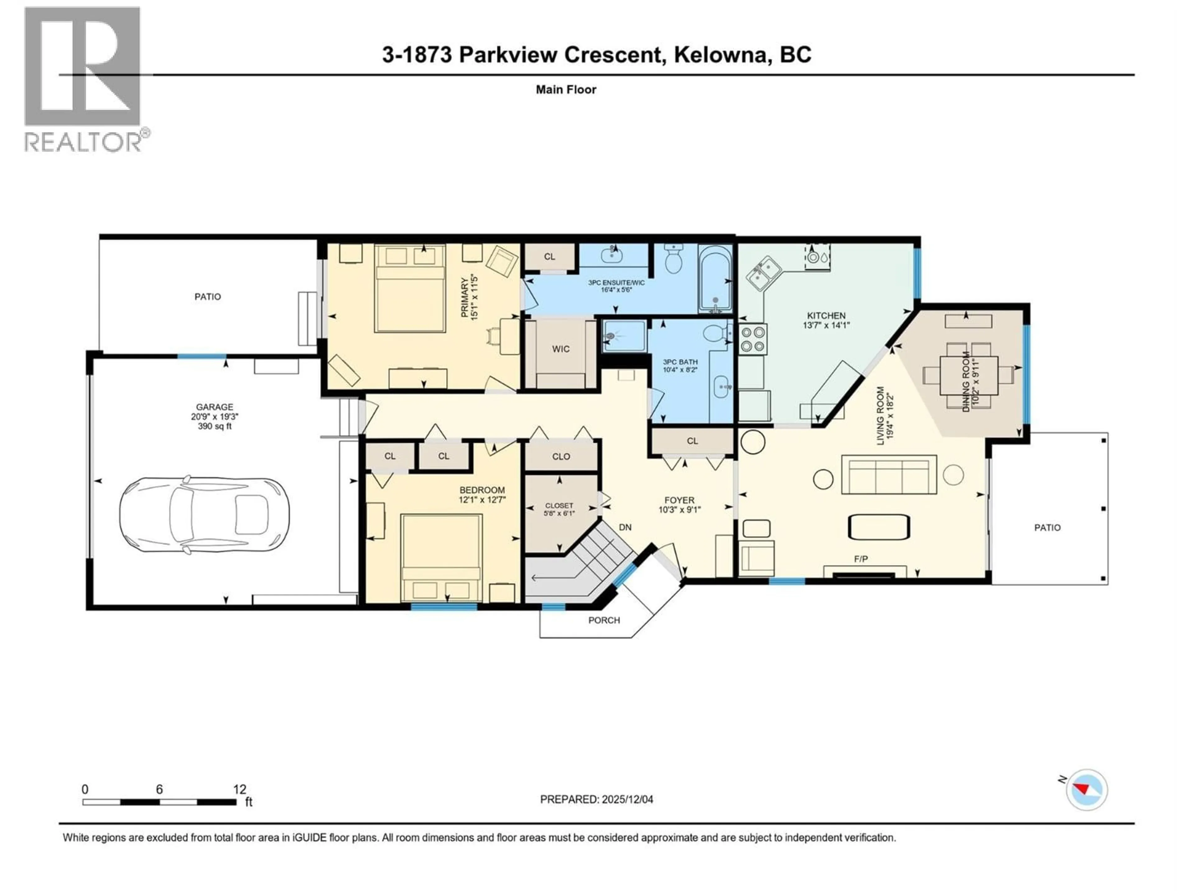 Floor plan for 3 - 1873 PARKVIEW CRESCENT, Kelowna British Columbia V1X7G7