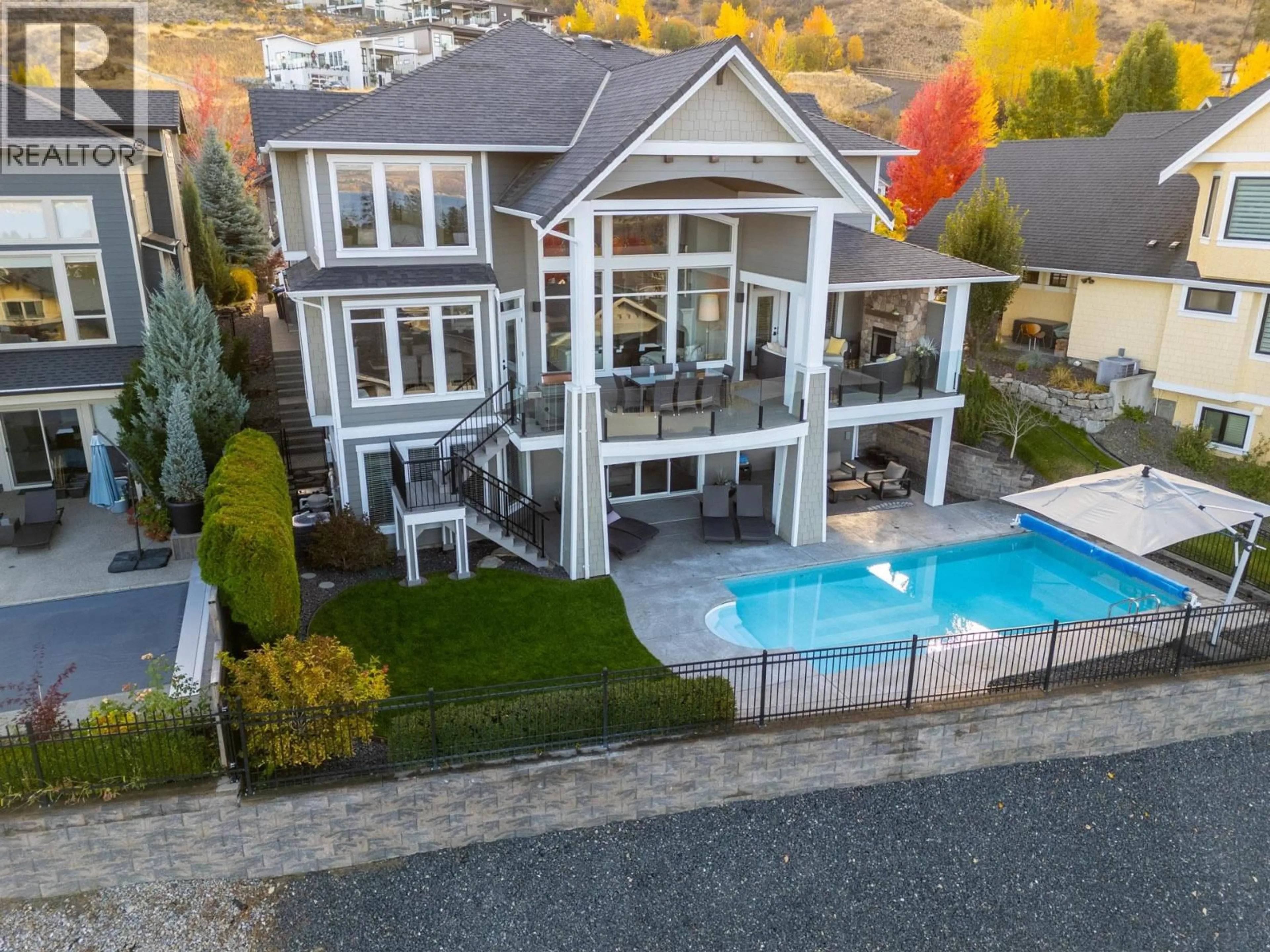 A pic from outside/outdoor area/front of a property/back of a property/a pic from drone, water/lake/river/ocean view for 388 RINDLE COURT, Kelowna British Columbia V1W5G5