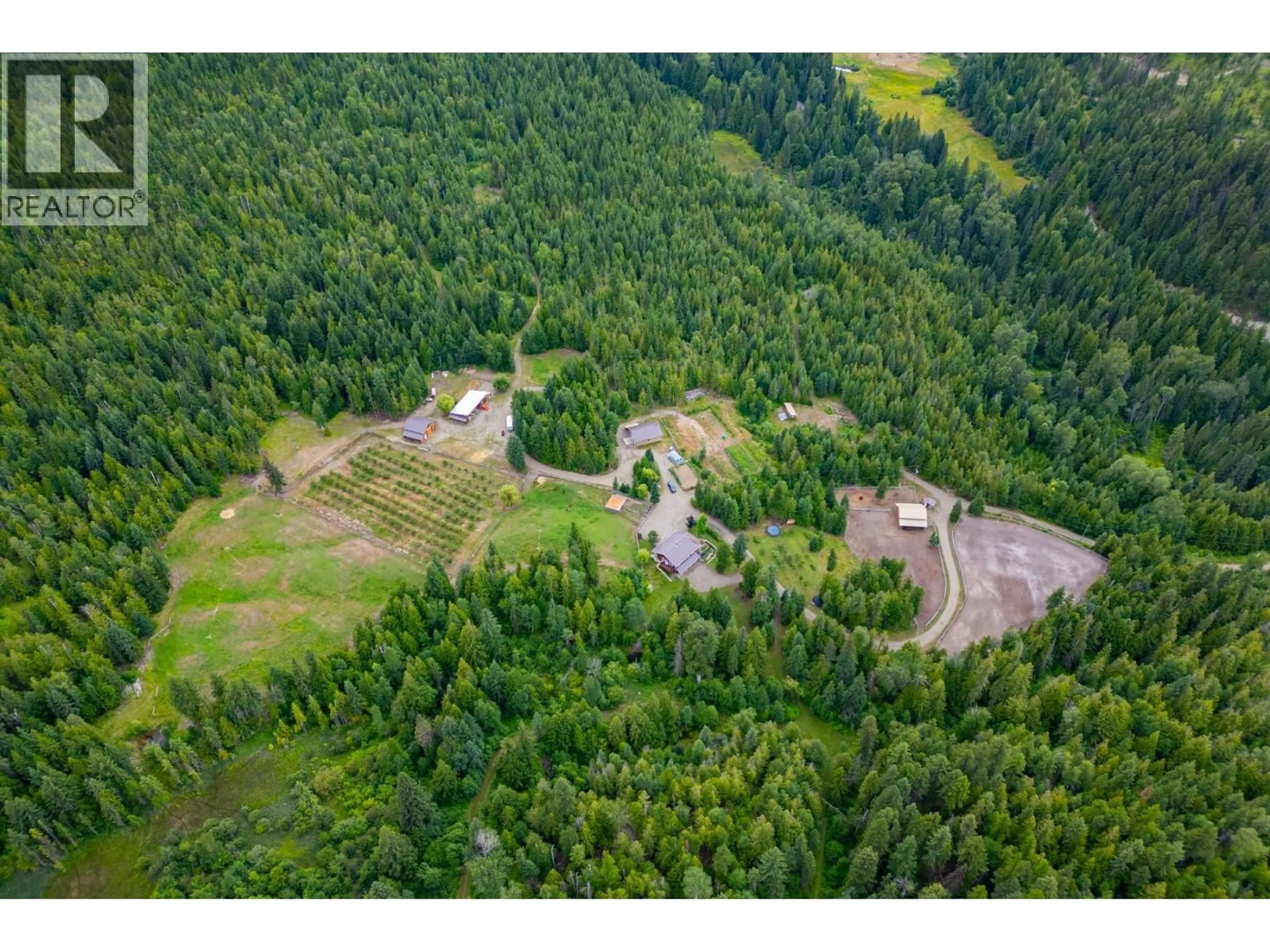 A pic from outside/outdoor area/front of a property/back of a property/a pic from drone, forest/trees view for 380 RICHLANDS ROAD, Cherryville British Columbia V0E2G1