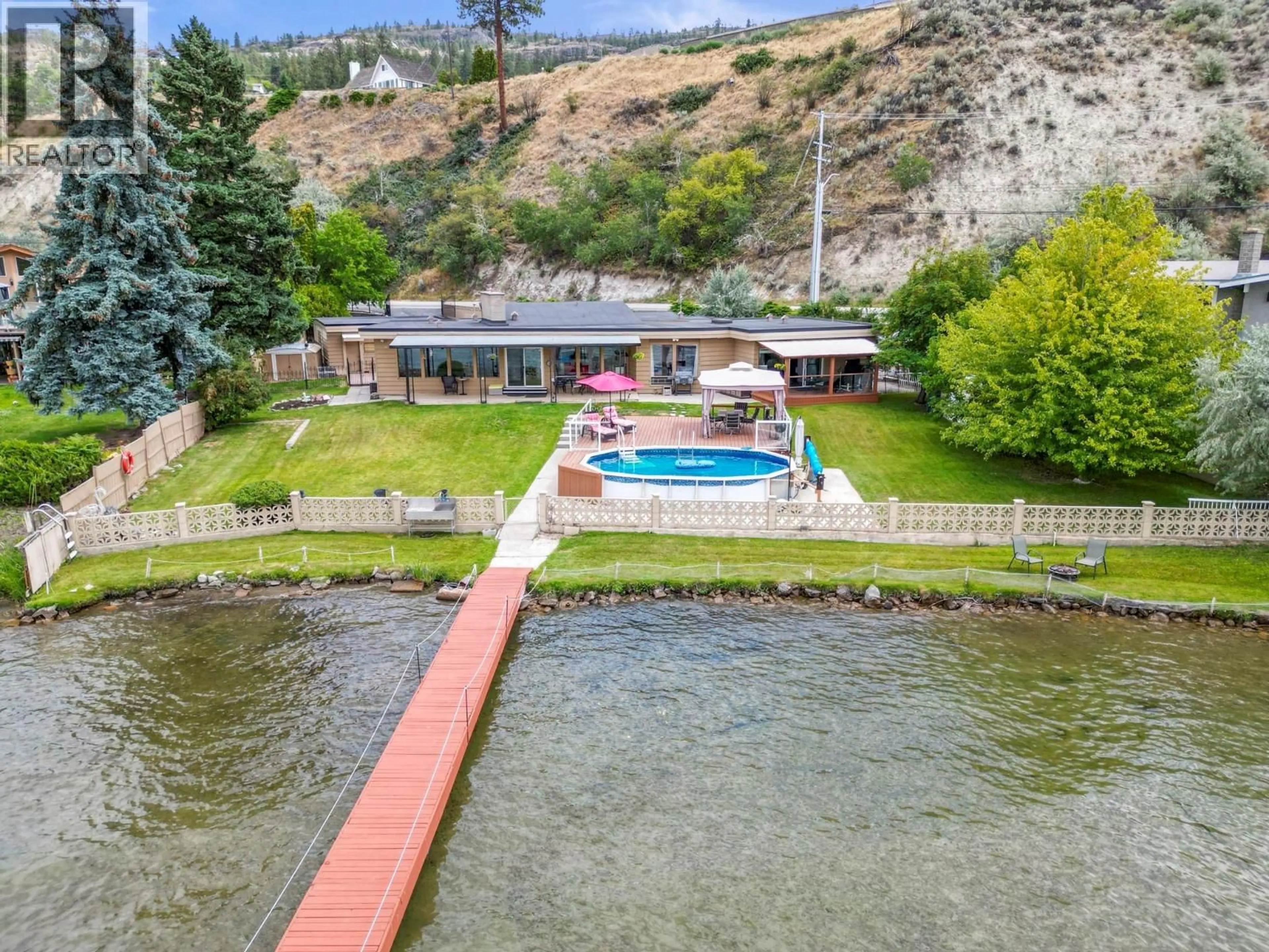 A pic from outside/outdoor area/front of a property/back of a property/a pic from drone, water/lake/river/ocean view for 3939 LAKESIDE ROAD, Penticton British Columbia V2A8W1