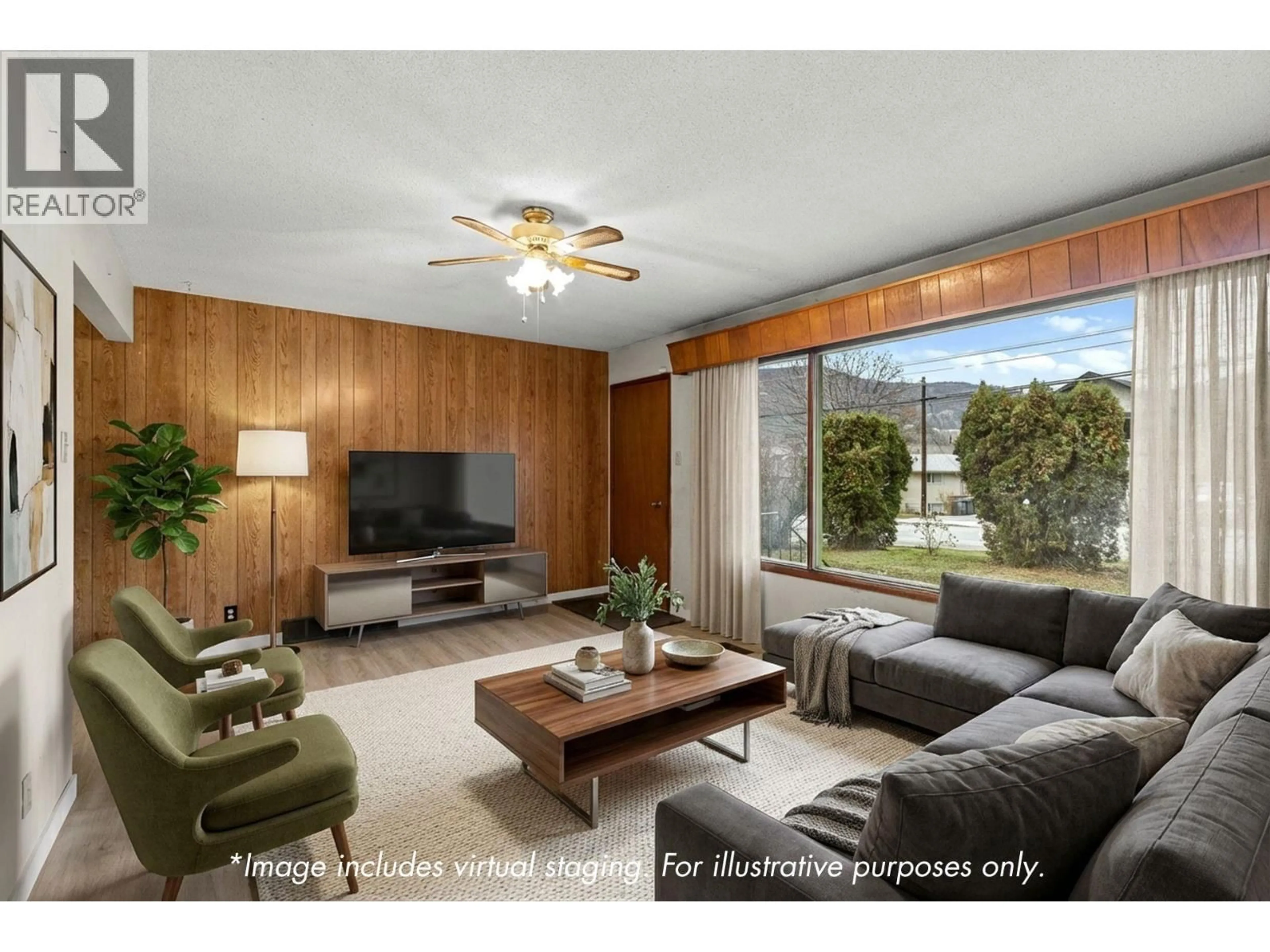 Living room with furniture, wood/laminate floor for 1451 ROSS ROAD, West Kelowna British Columbia V1W1L5