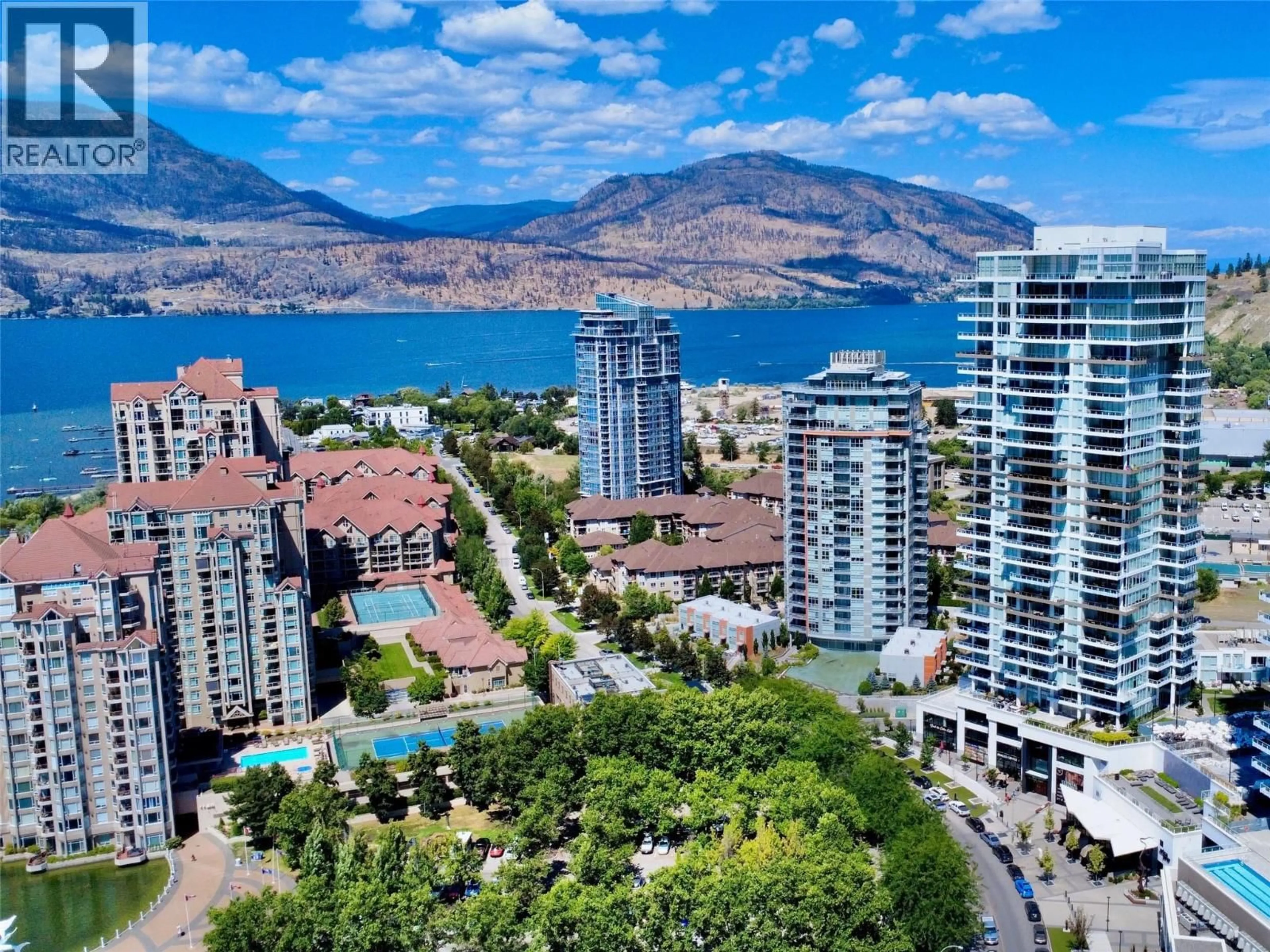 A pic from outside/outdoor area/front of a property/back of a property/a pic from drone, water/lake/river/ocean view for 441 - 1099 SUNSET DRIVE, Kelowna British Columbia V1Y9Z2