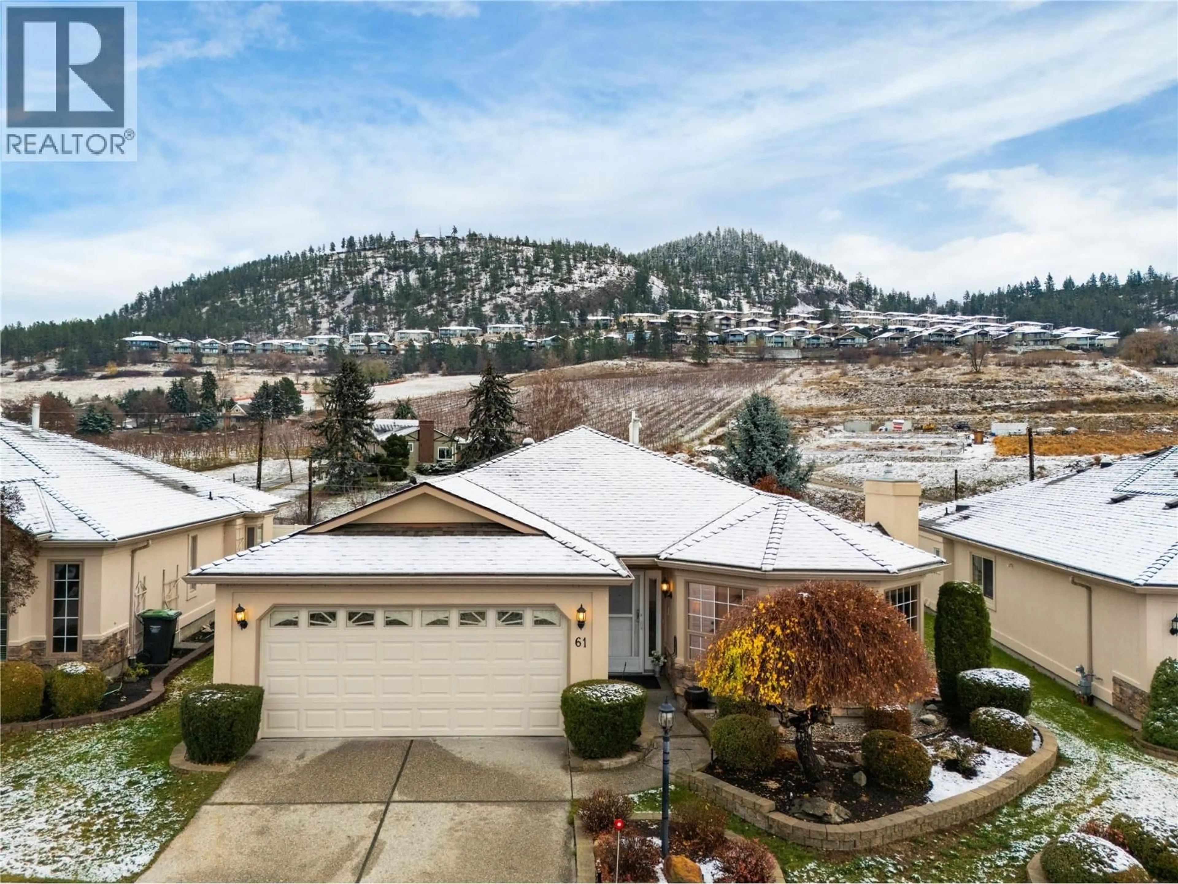 A pic from outside/outdoor area/front of a property/back of a property/a pic from drone, mountain view for 61 - 595 YATES ROAD, Kelowna British Columbia V1V1P8