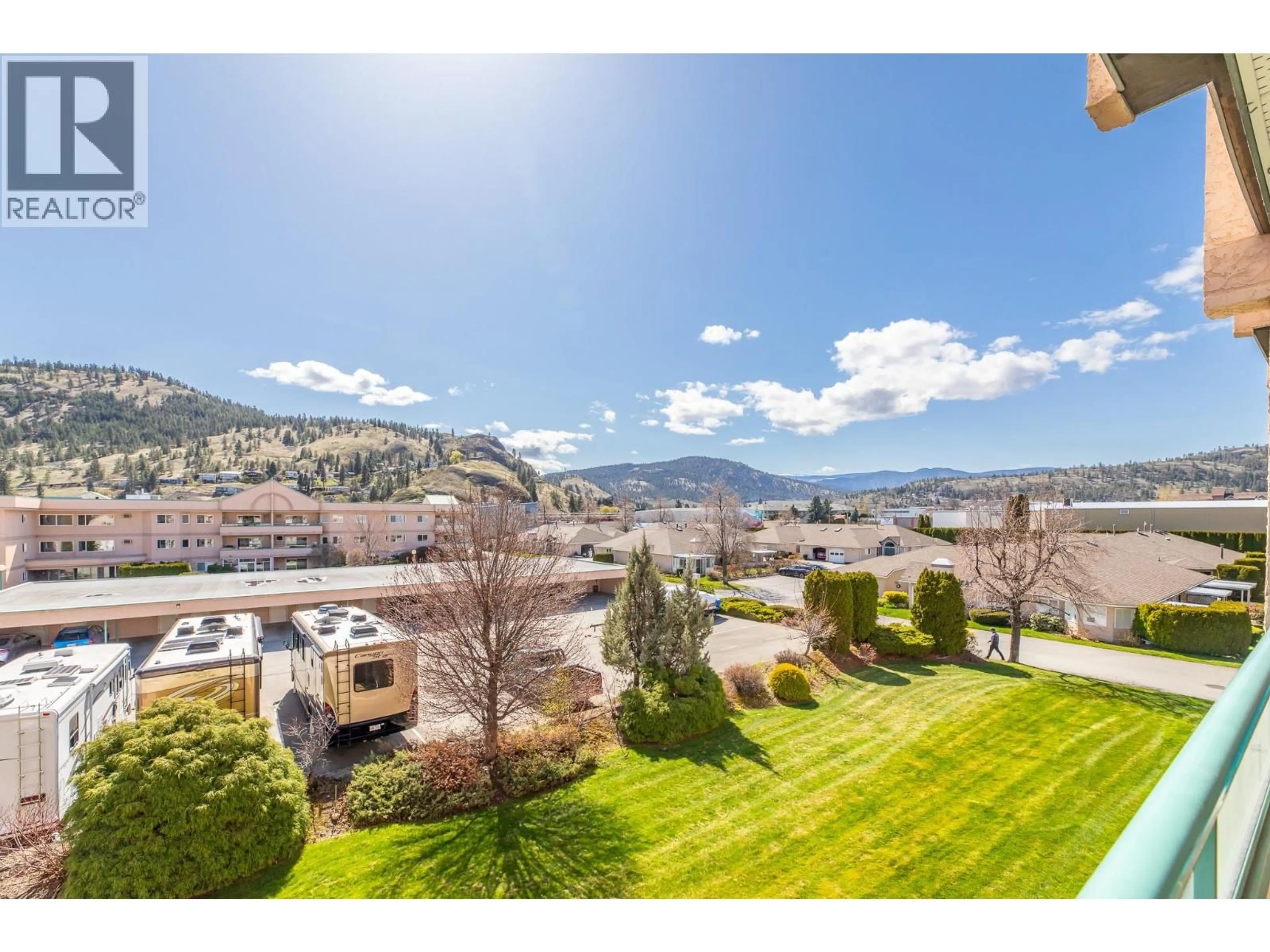 A pic from outside/outdoor area/front of a property/back of a property/a pic from drone, mountain view for 305 - 8905 PINEO COURT, Summerland British Columbia V0H1Z5