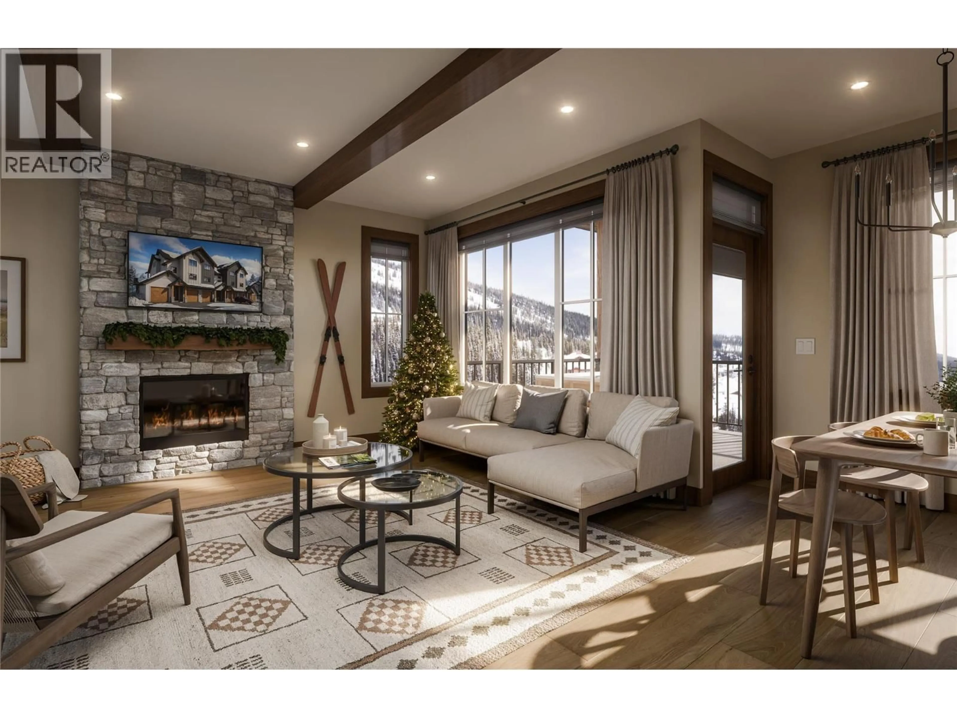 Living room with furniture, wood/laminate floor for 88 - 255 FEATHERTOP WAY, Big White British Columbia V1P1T4