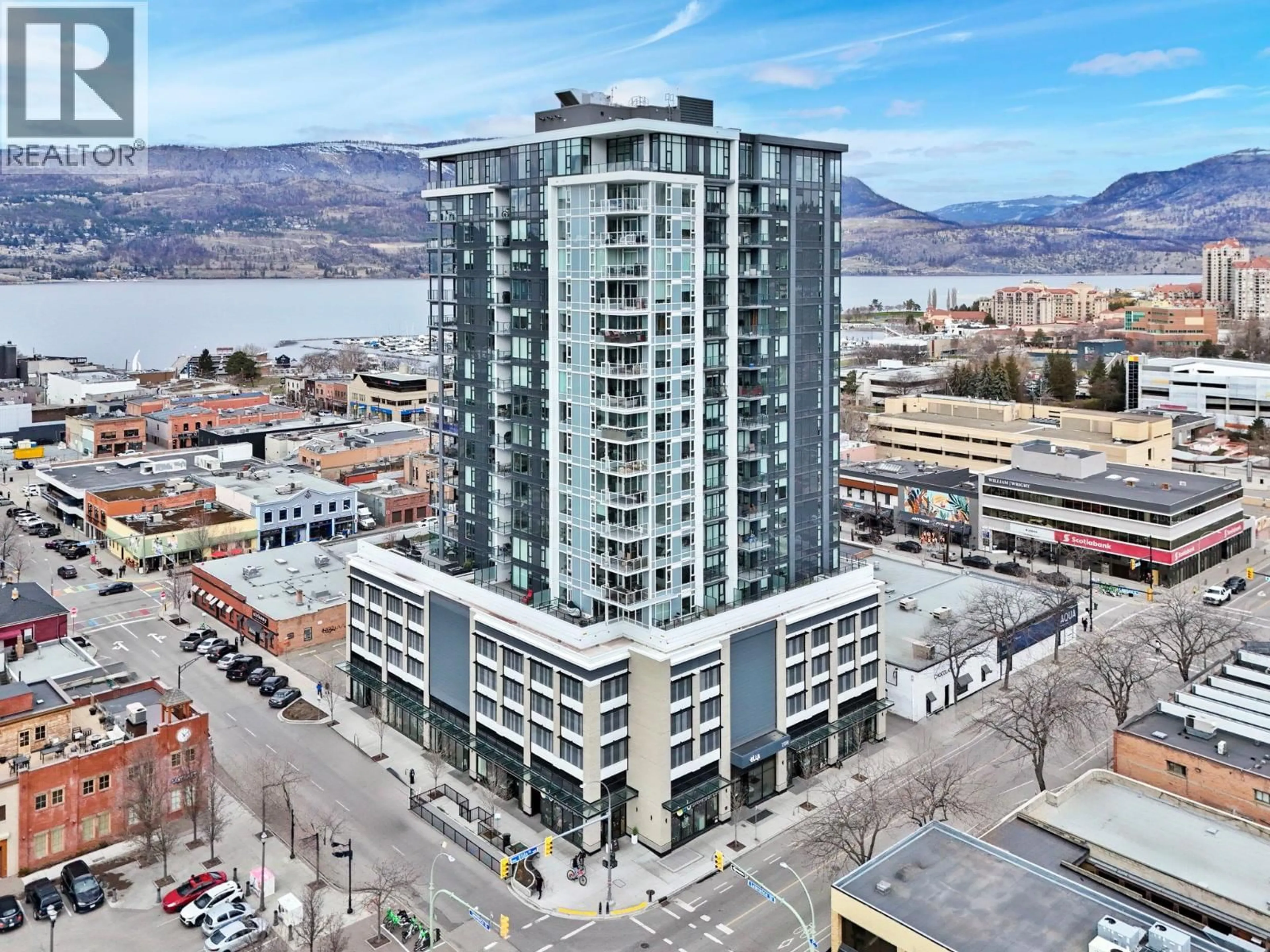 A pic from outside/outdoor area/front of a property/back of a property/a pic from drone, unknown for 701 - 1588 ELLIS STREET, Kelowna British Columbia V1Y8L1