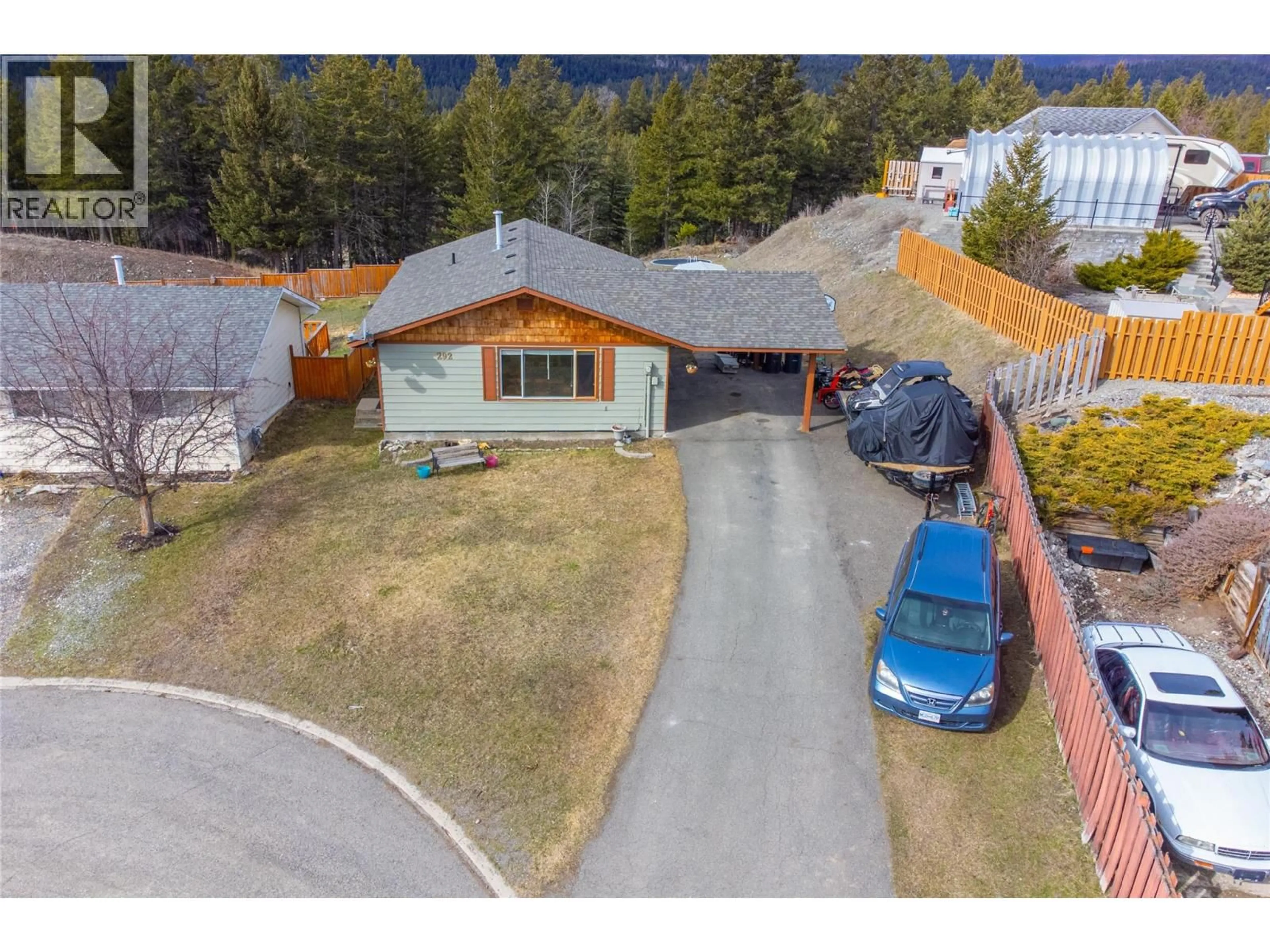A pic from outside/outdoor area/front of a property/back of a property/a pic from drone, street for 292 JUNIPER DRIVE, Logan Lake British Columbia V0K1W0