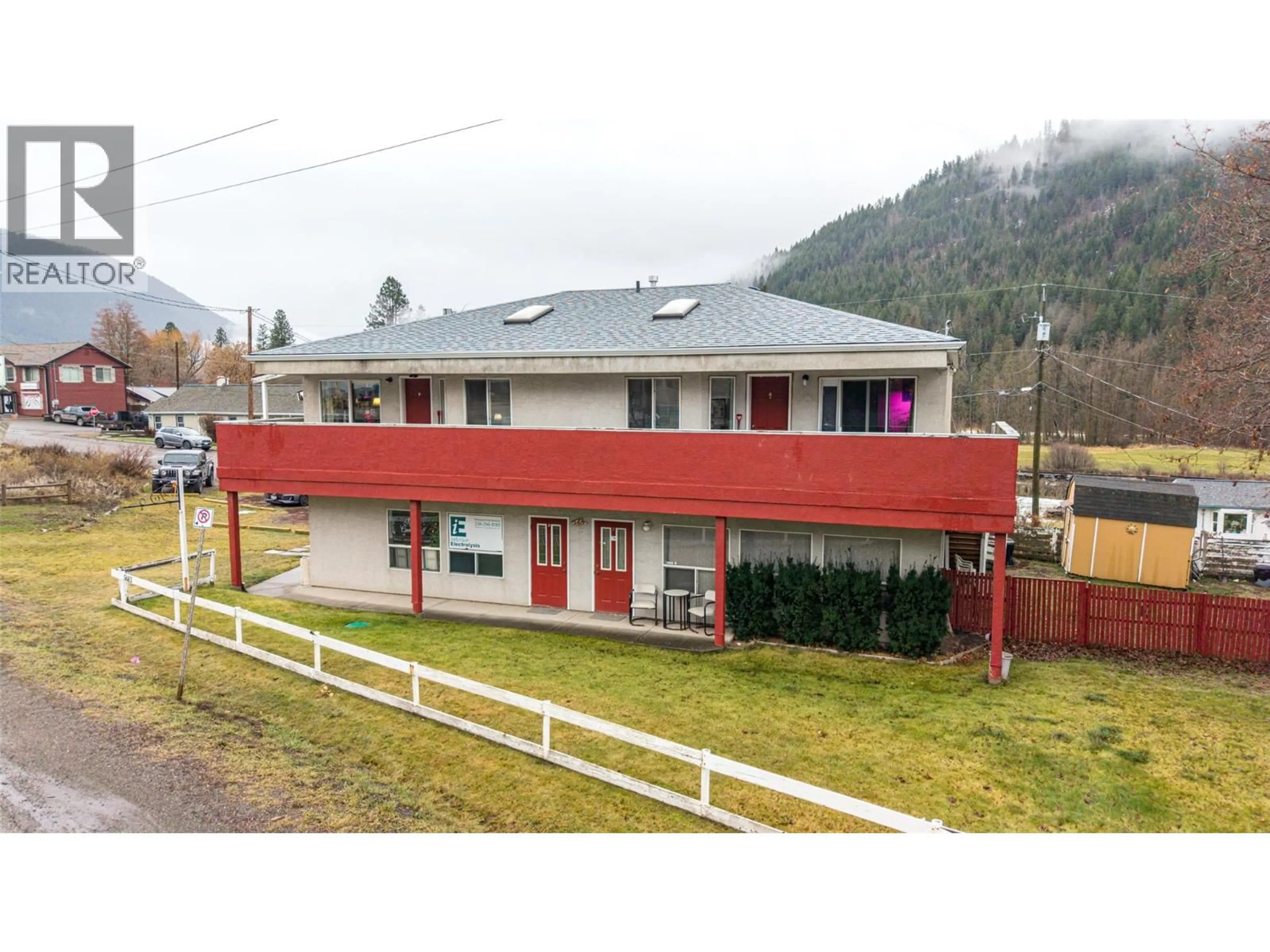 A pic from outside/outdoor area/front of a property/back of a property/a pic from drone, mountain view for 5683 97 HIGHWAY, Falkland British Columbia V0E1W0