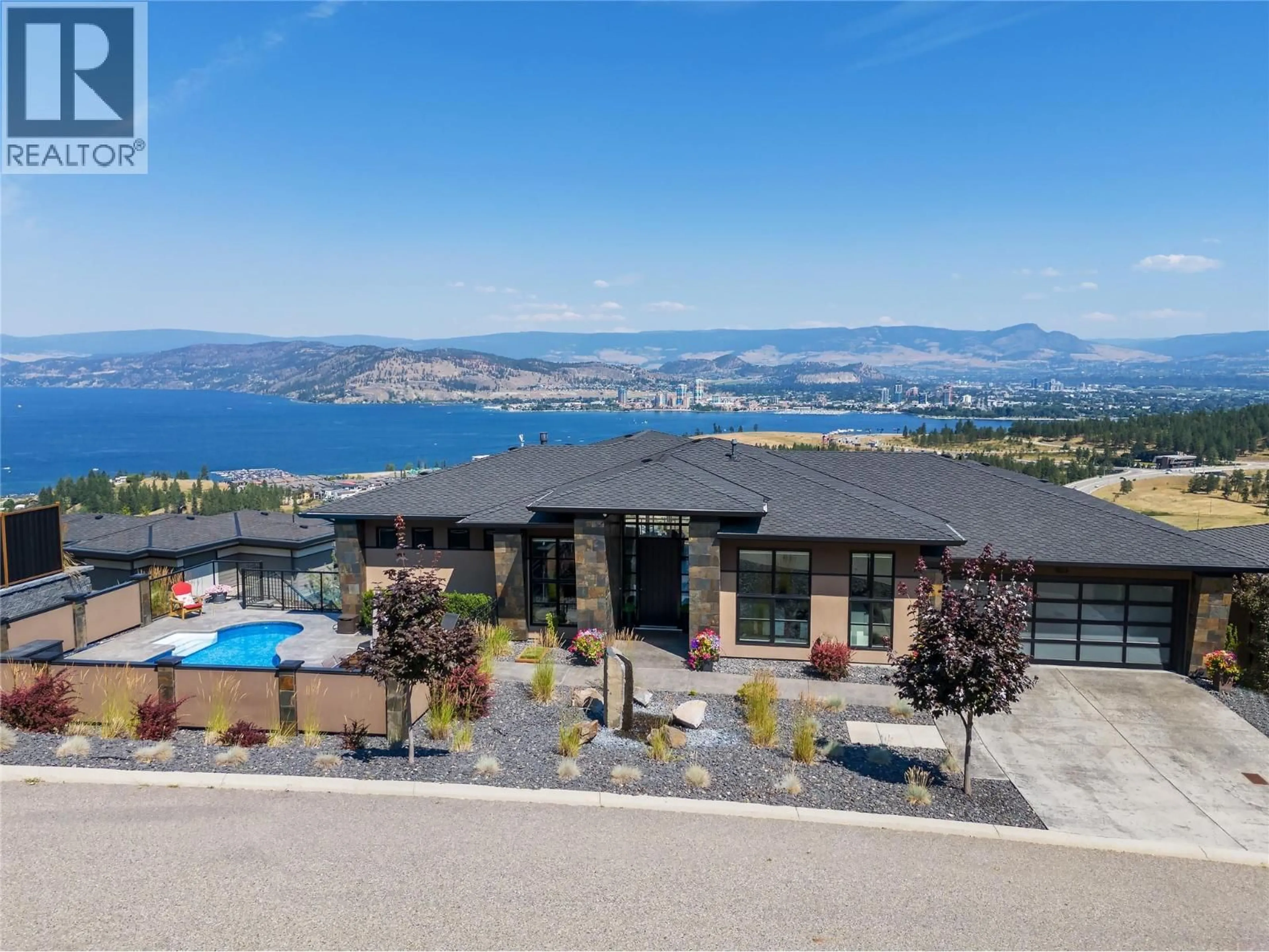 A pic from outside/outdoor area/front of a property/back of a property/a pic from drone, water/lake/river/ocean view for 1823 DIAMOND VIEW DRIVE, West Kelowna British Columbia V1Z4B7