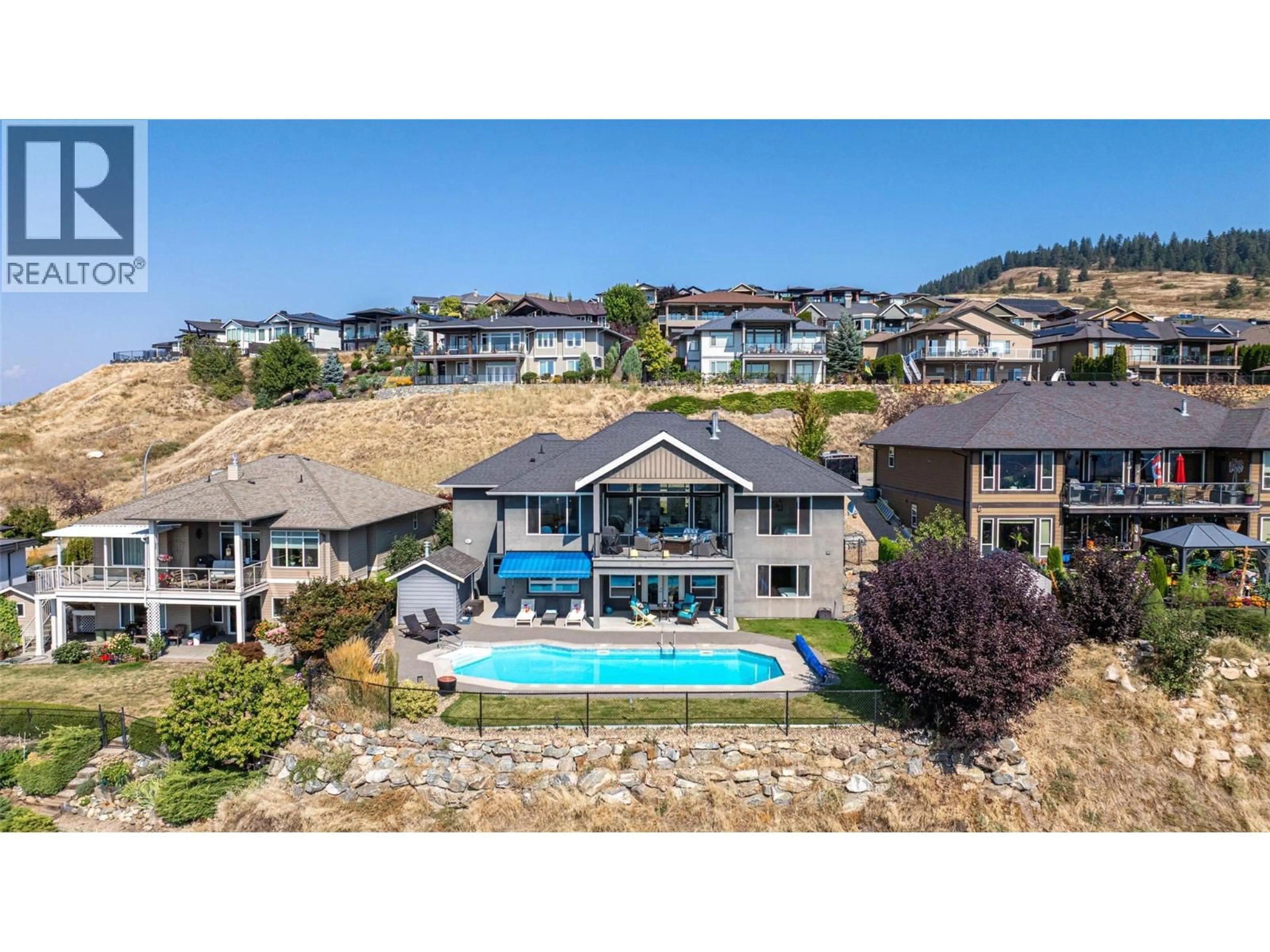 A pic from outside/outdoor area/front of a property/back of a property/a pic from drone, water/lake/river/ocean view for 6905 FOOTHILLS DRIVE, Vernon British Columbia V1B4B1