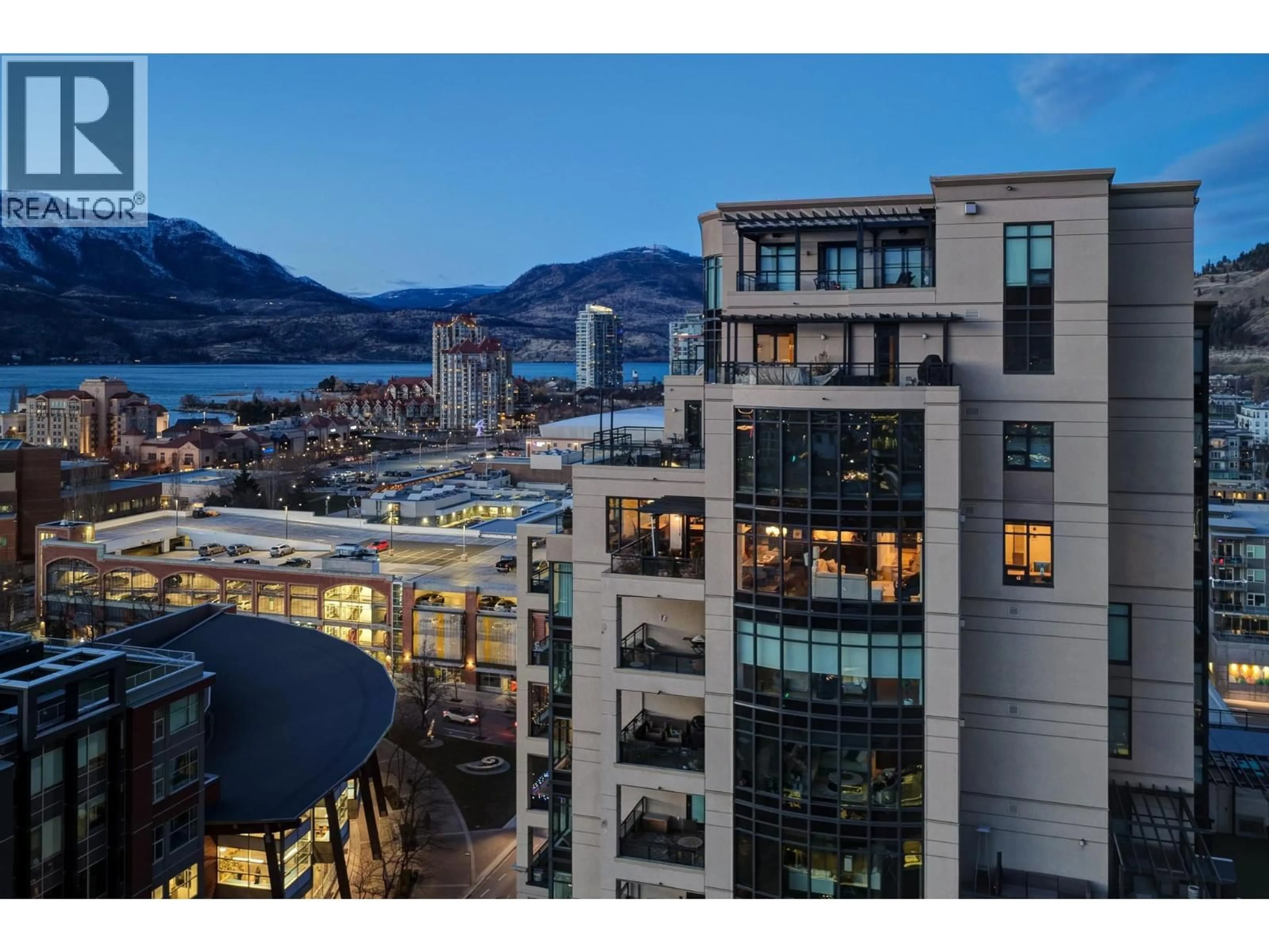 A pic from outside/outdoor area/front of a property/back of a property/a pic from drone, city buildings view from balcony for 1202 - 1395 ELLIS STREET, Kelowna British Columbia V1Y1Z9