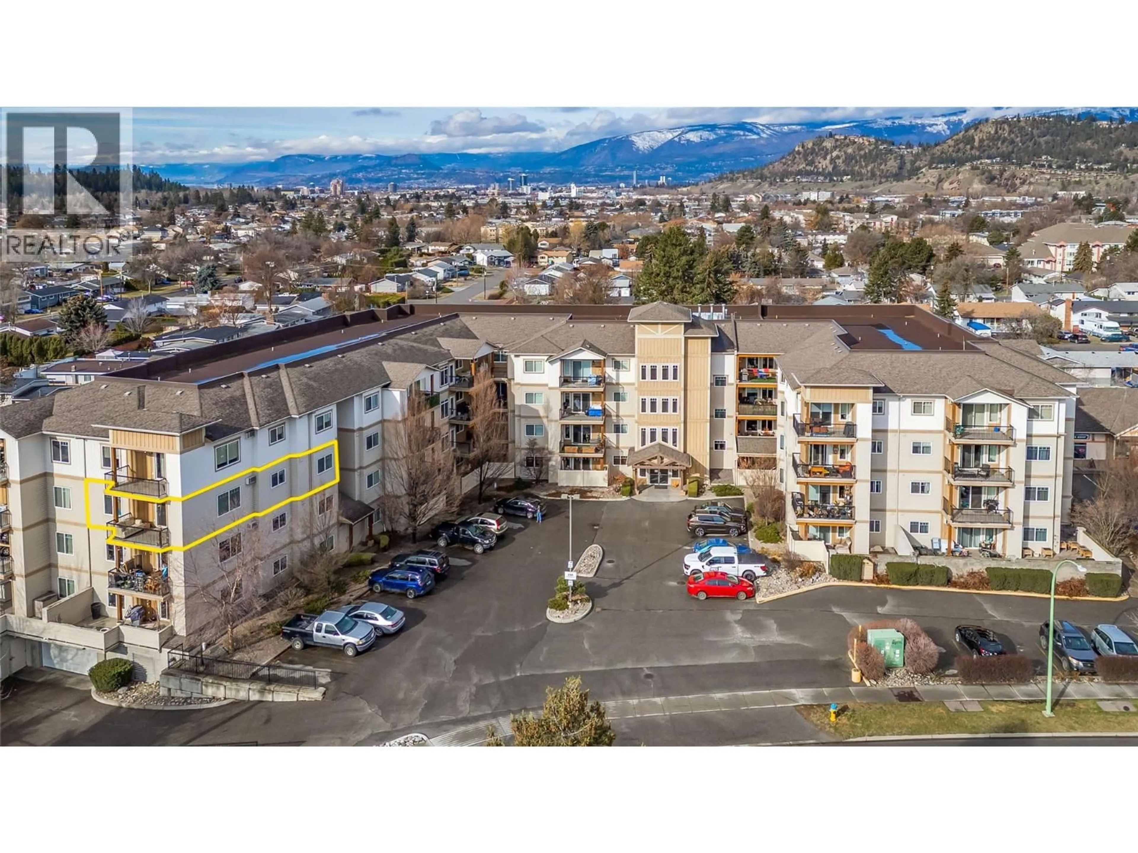 A pic from outside/outdoor area/front of a property/back of a property/a pic from drone, mountain view for 302 - 250 HOLLYWOOD ROAD SOUTH, Kelowna British Columbia V1X3S9