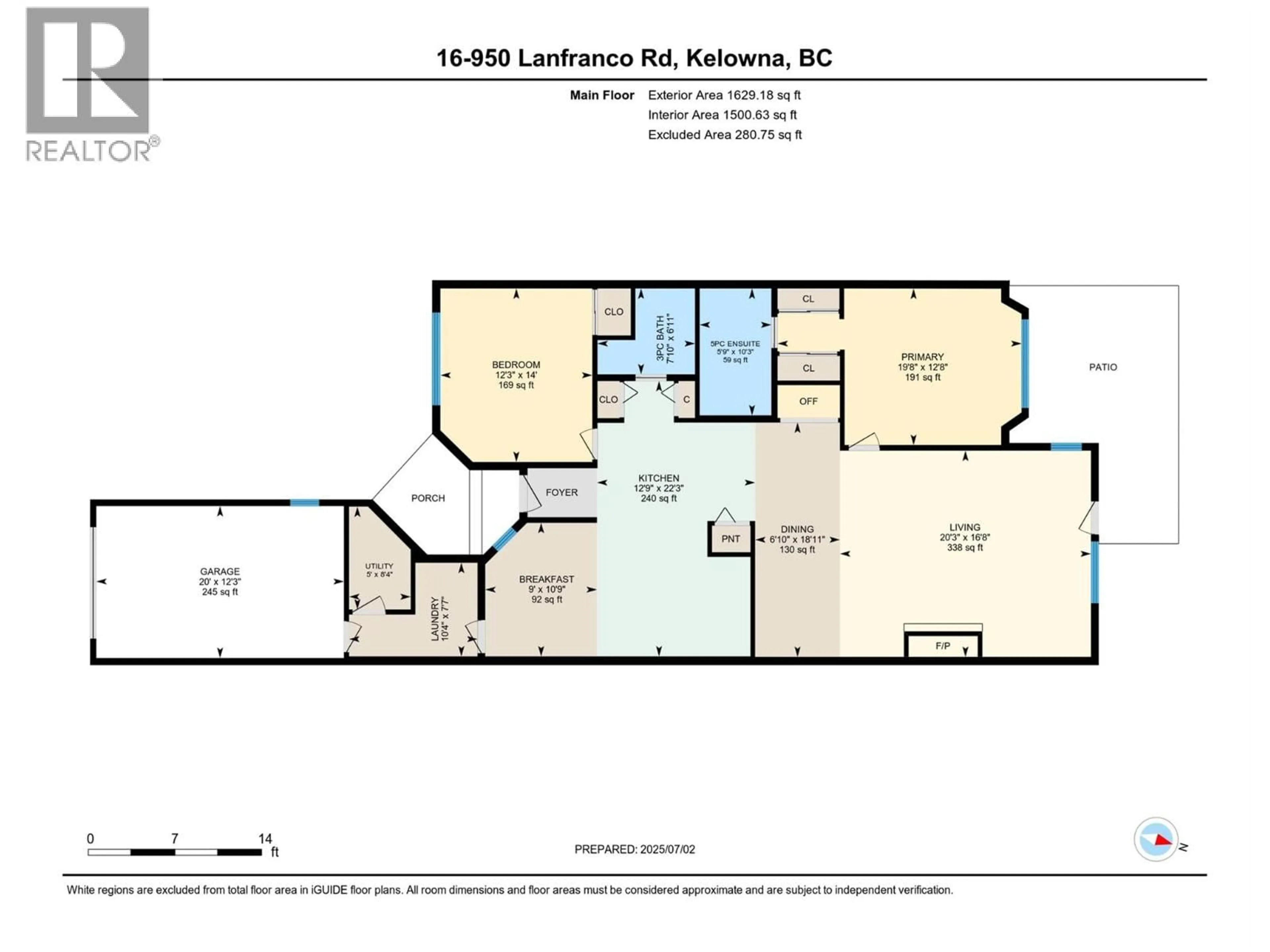 Floor plan for 16 - 950 LANFRANCO ROAD, Kelowna British Columbia V1W3W8