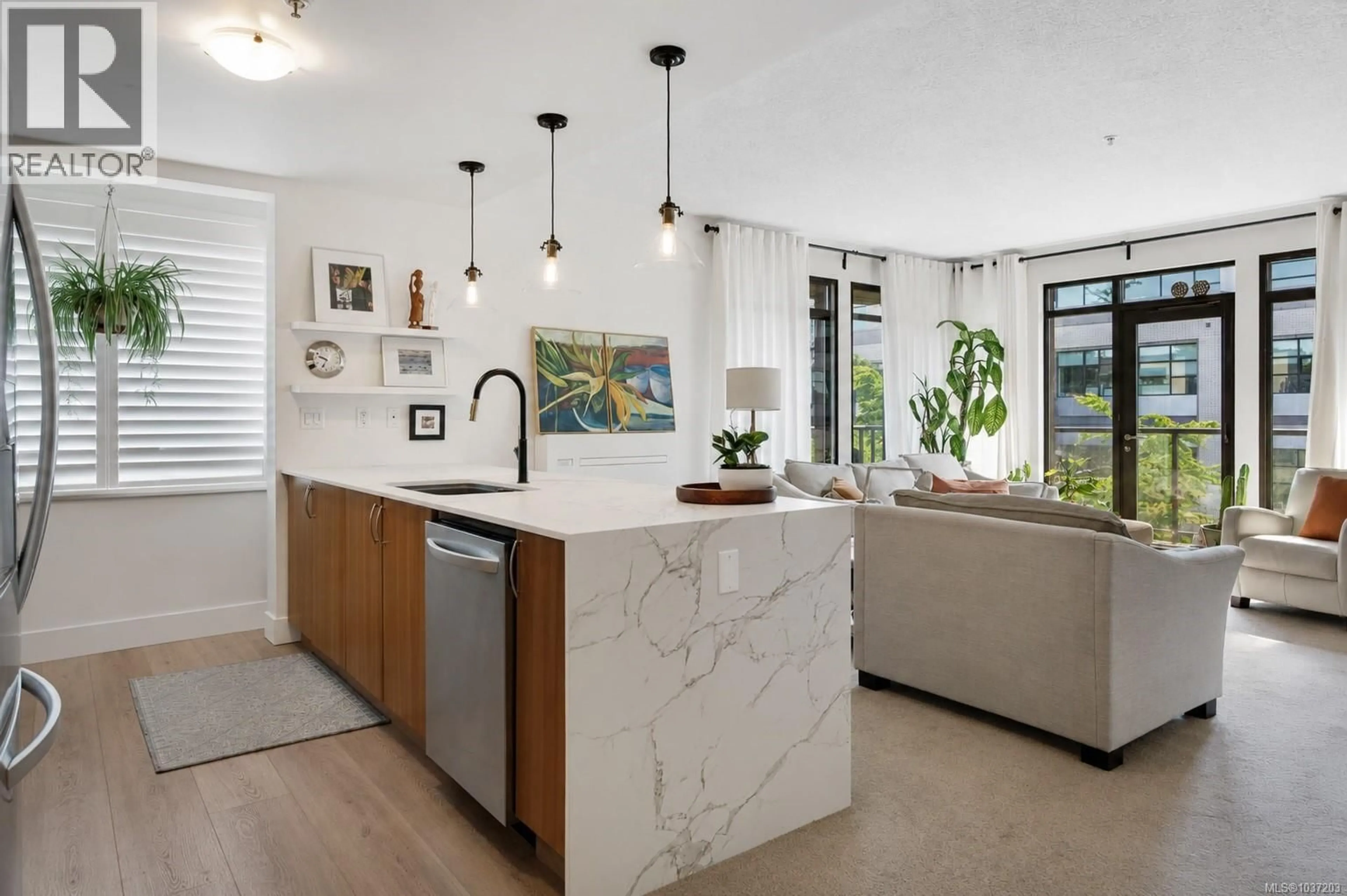 Contemporary kitchen, ceramic/tile floor for 305 - 300 WATERFRONT CRESCENT, Victoria British Columbia V8T5K3