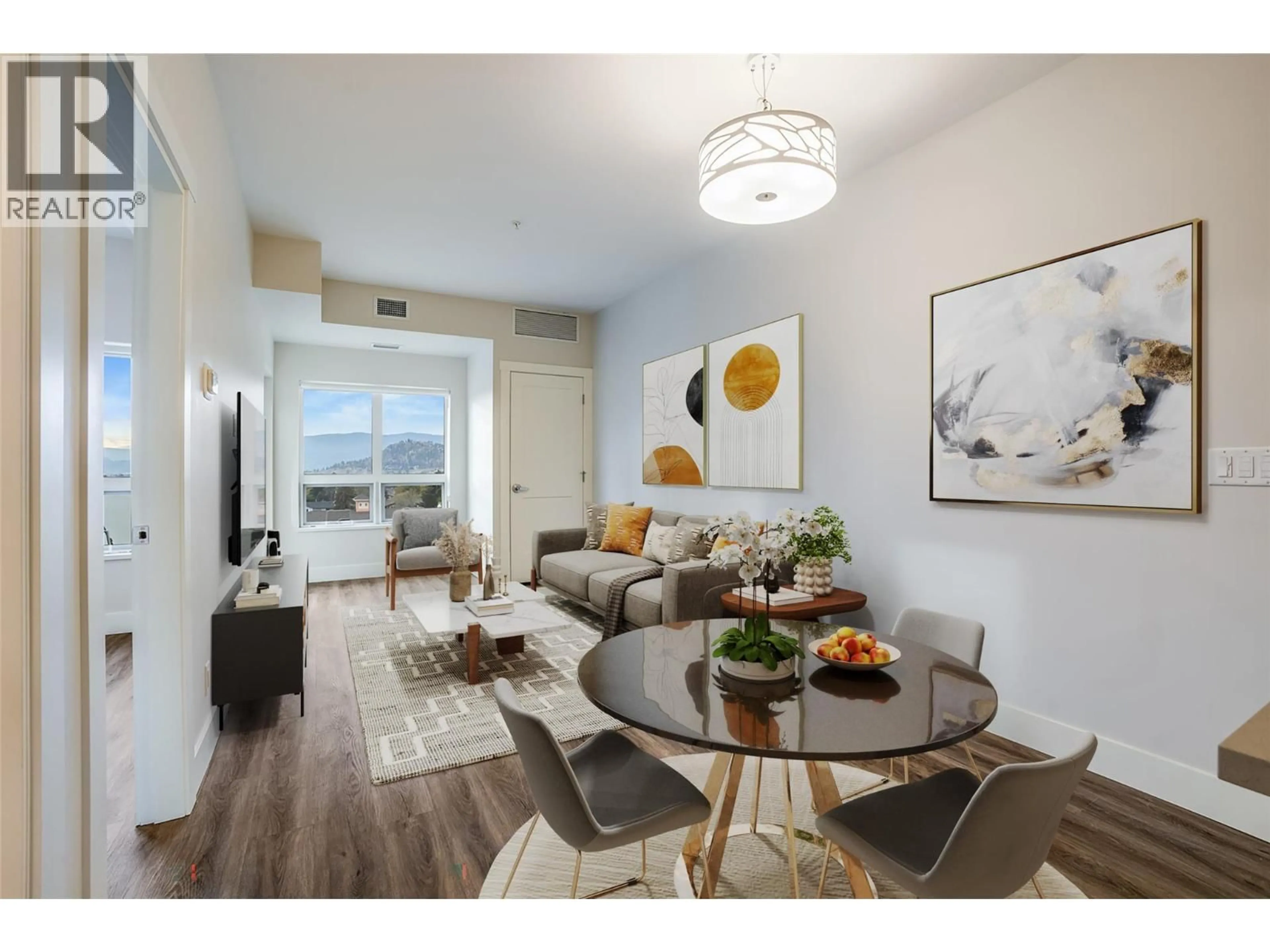 Living room with furniture, wood/laminate floor for 517 - 191 HOLLYWOOD ROAD SOUTH, Kelowna British Columbia V1X0B5