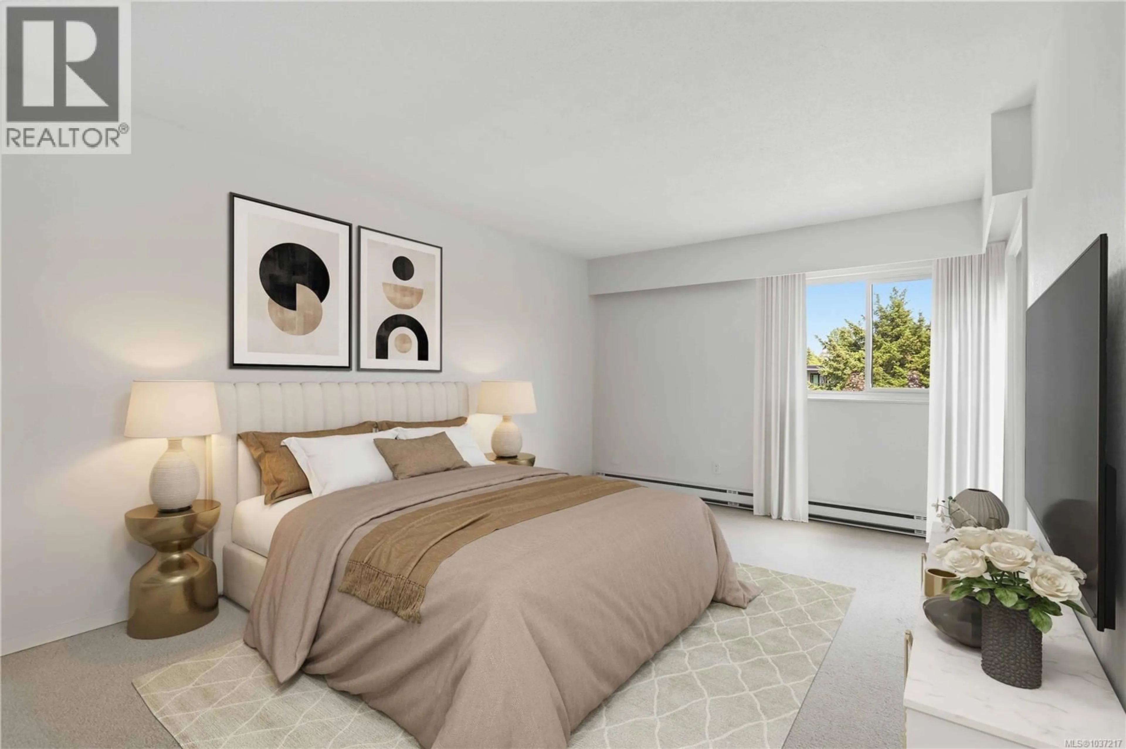 Bedroom with bed, carpet floor for 305 - 1870 MCKENZIE AVENUE, Saanich British Columbia V8N4X3