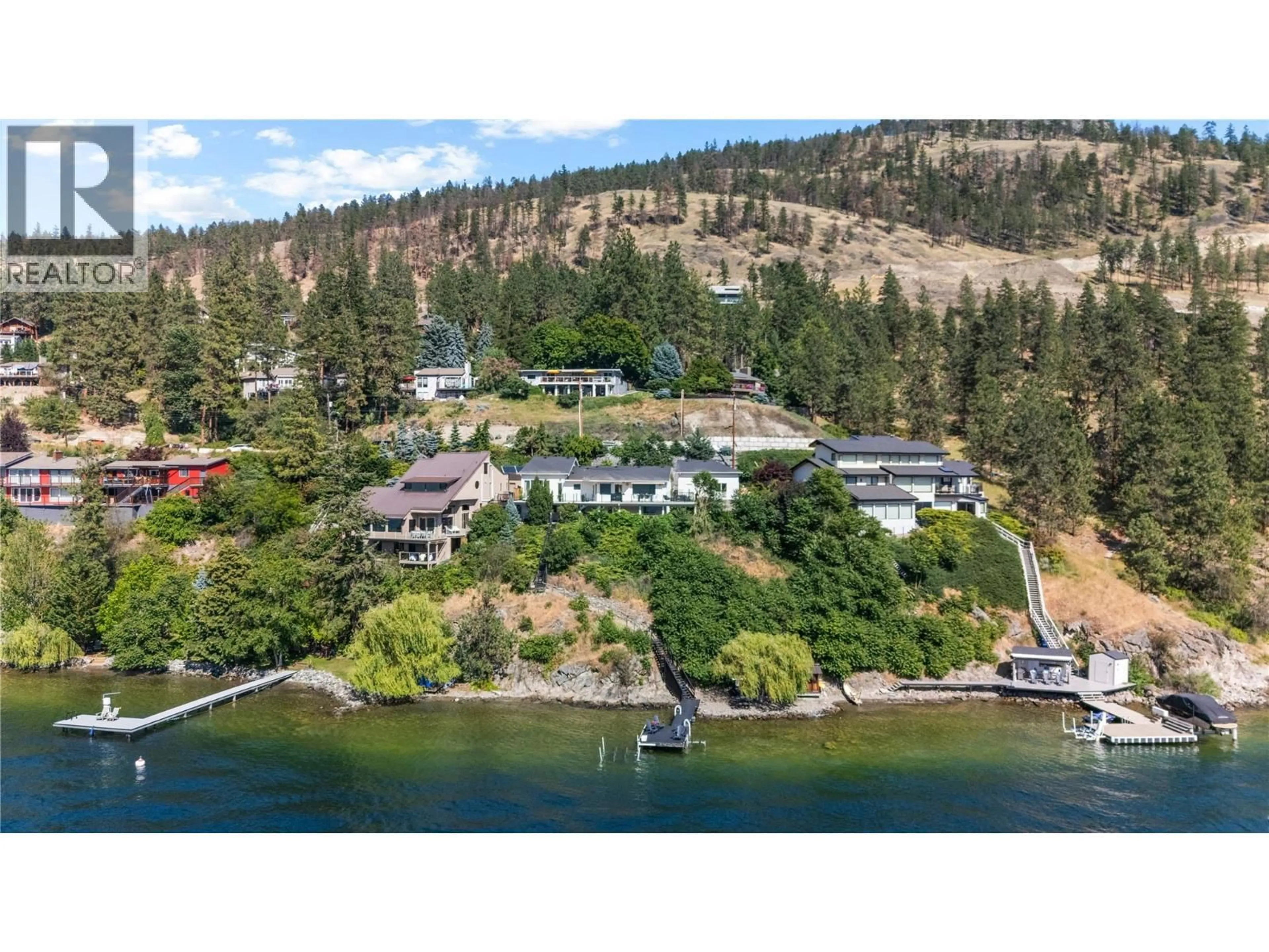 A pic from outside/outdoor area/front of a property/back of a property/a pic from drone, water/lake/river/ocean view for 1876 DEWDNEY ROAD, Kelowna British Columbia V1V2C3