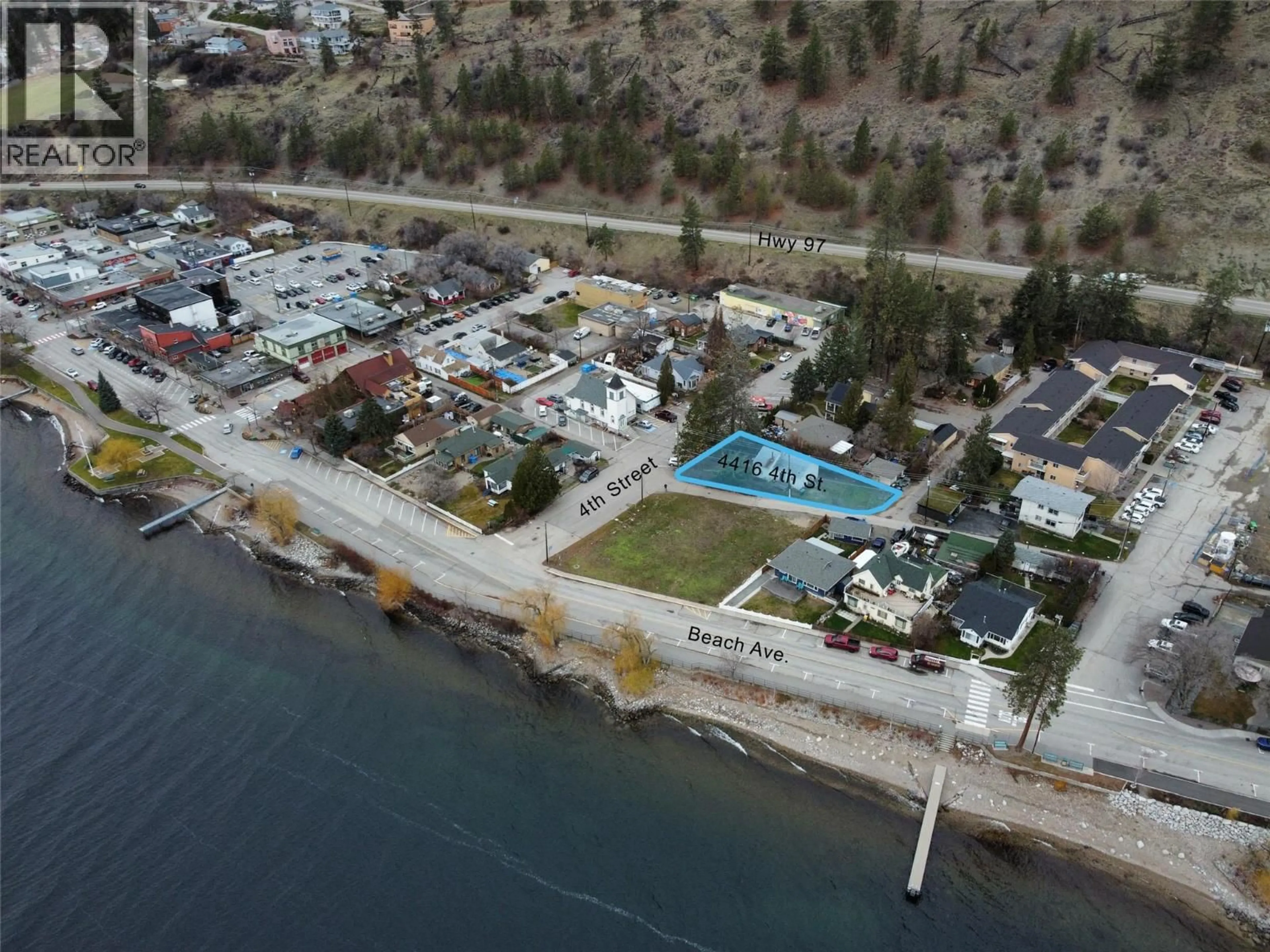 A pic from outside/outdoor area/front of a property/back of a property/a pic from drone, water/lake/river/ocean view for 4416 4TH STREET, Peachland British Columbia V0H1X6
