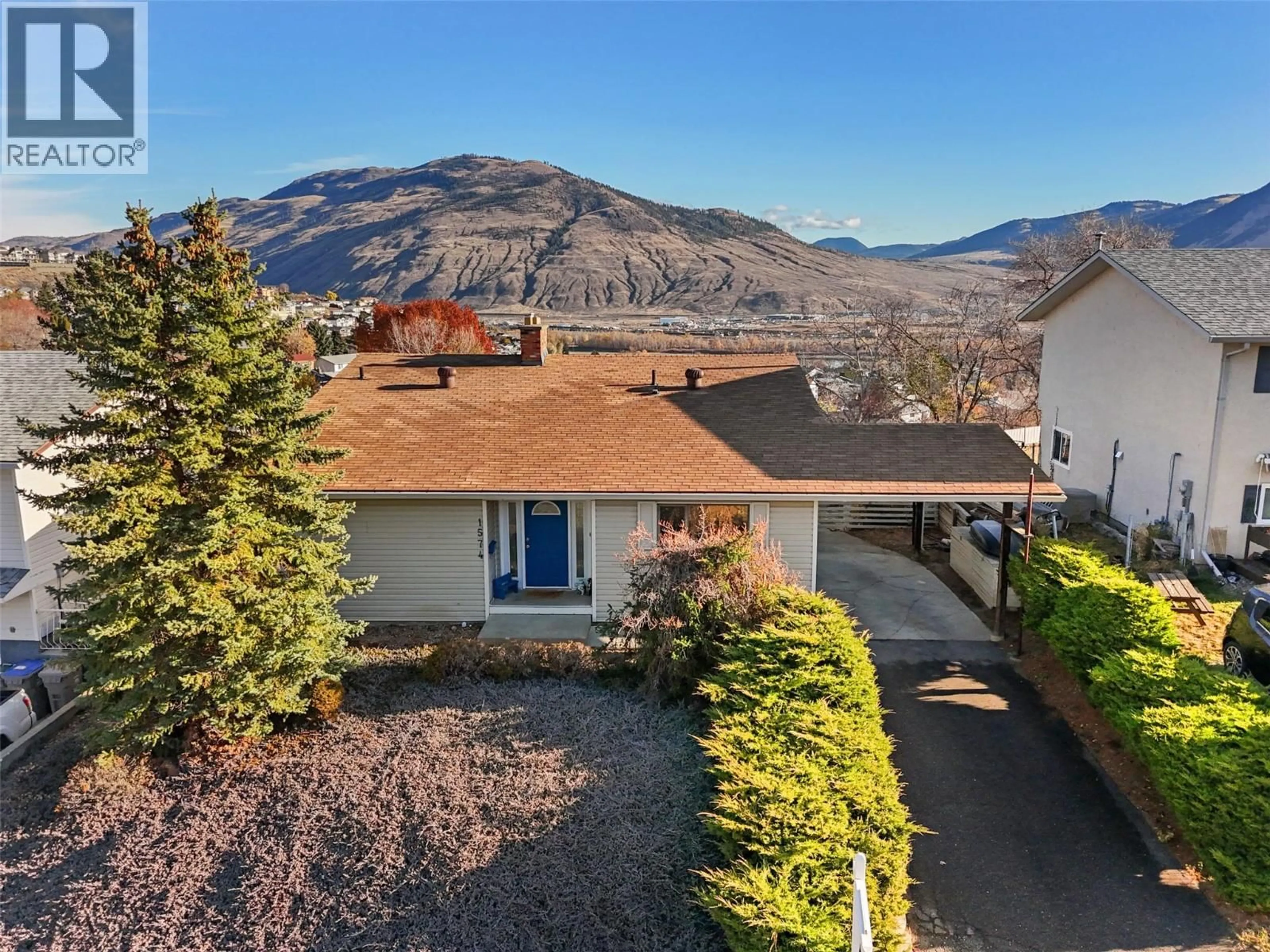 A pic from outside/outdoor area/front of a property/back of a property/a pic from drone, mountain view for 1574 GRIFFIN TERRACE, Kamloops British Columbia V2B7R6