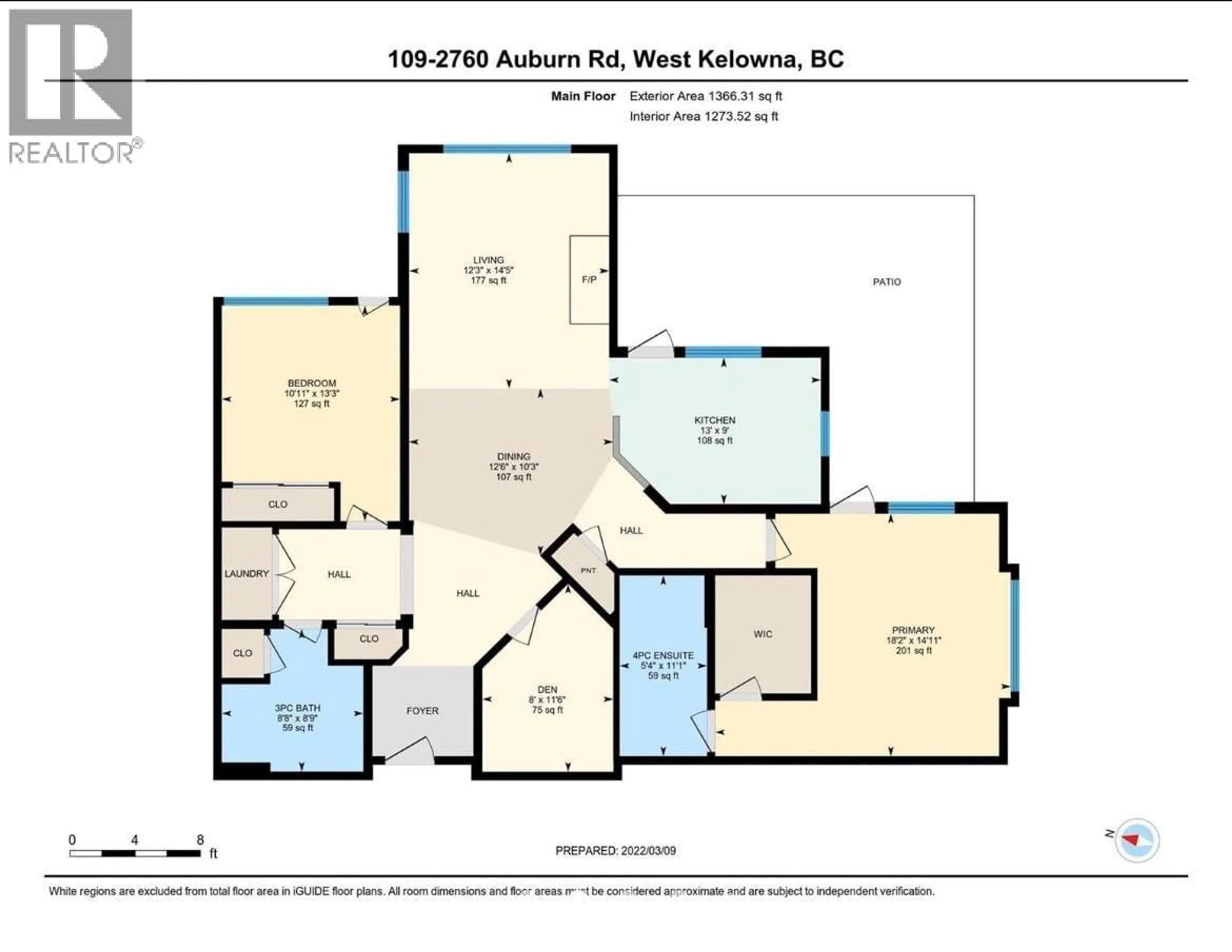 Floor plan for 109 - 2760 AUBURN ROAD, West Kelowna British Columbia V4T4C2