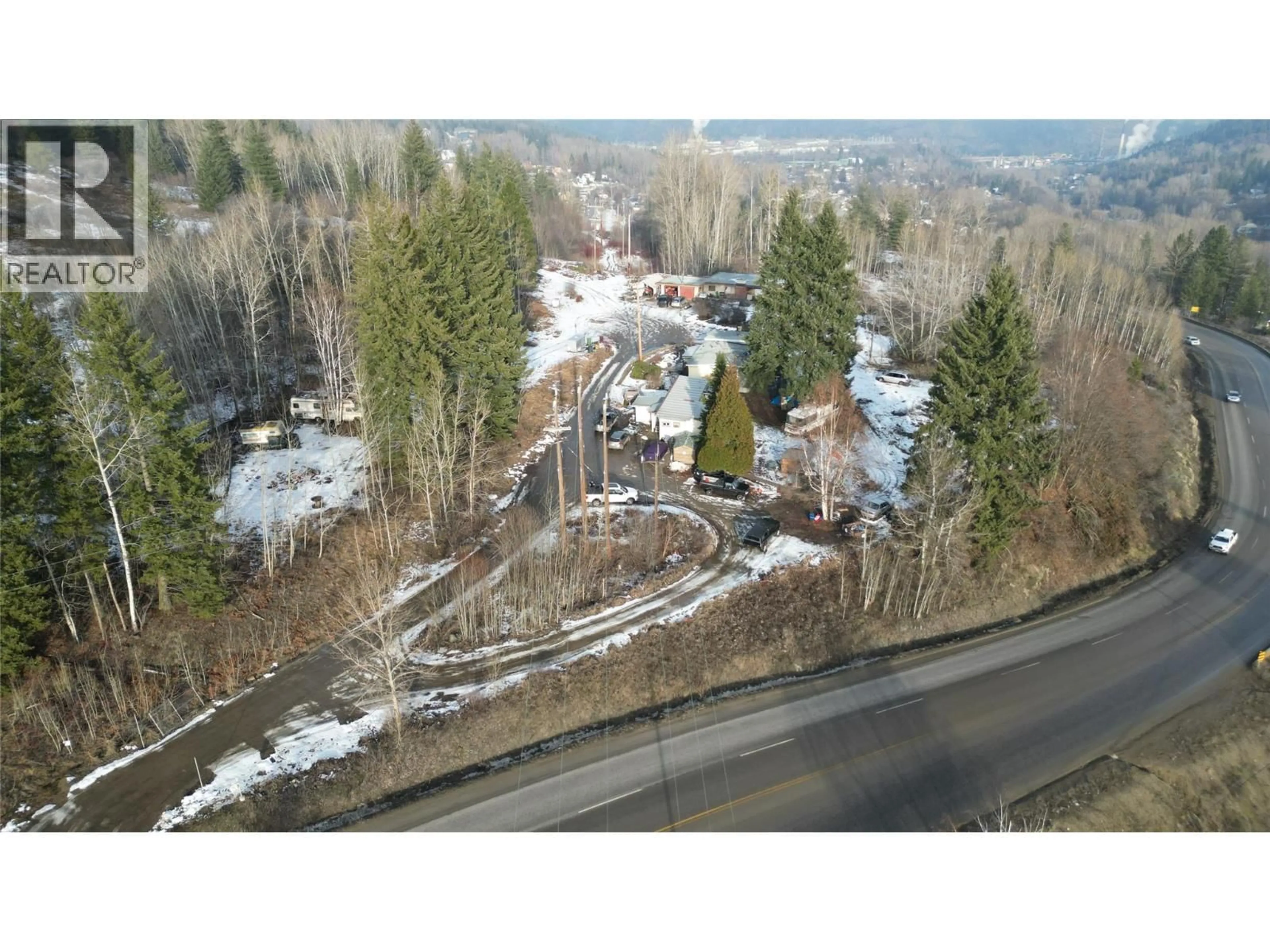 A pic from outside/outdoor area/front of a property/back of a property/a pic from drone, forest/trees view for 1383 3B HIGHWAY, Warfield British Columbia V1R4L3