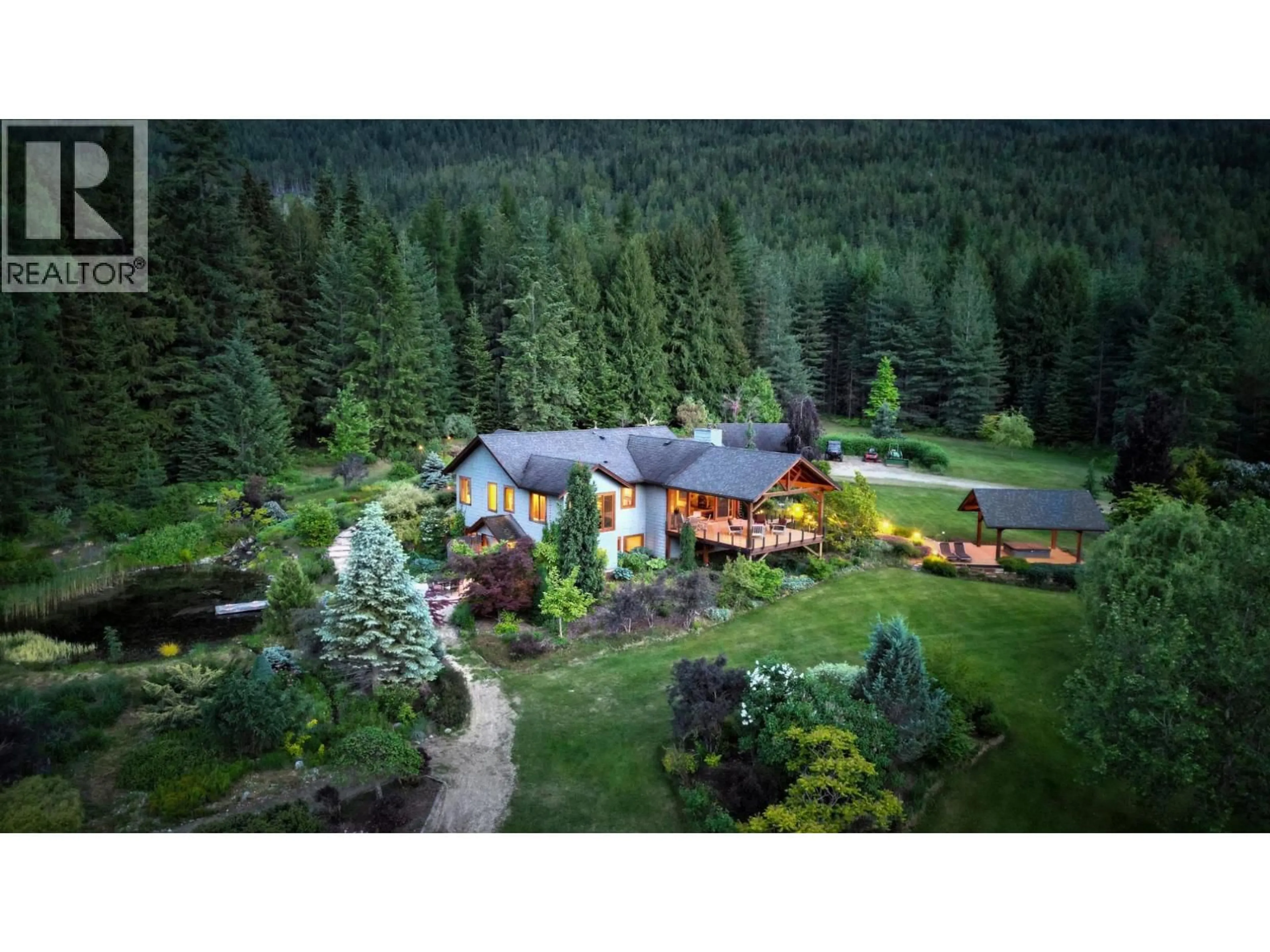 A pic from outside/outdoor area/front of a property/back of a property/a pic from drone, forest/trees view for 6890 HARROP-PROCTER ROAD, Harrop British Columbia V1L6R2