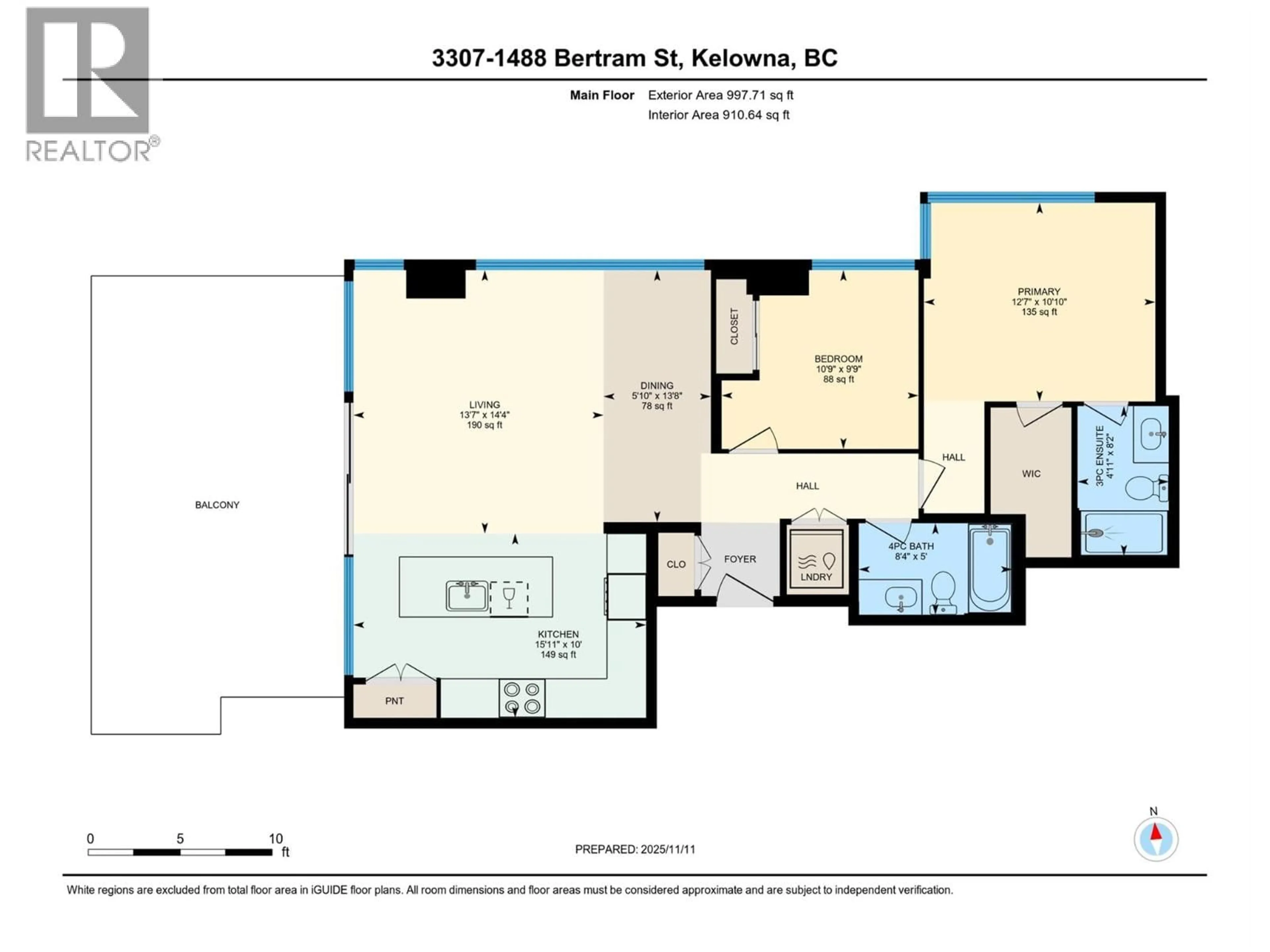 Floor plan for 3307 - 1488 BERTRAM STREET, Kelowna British Columbia V1Y0M6