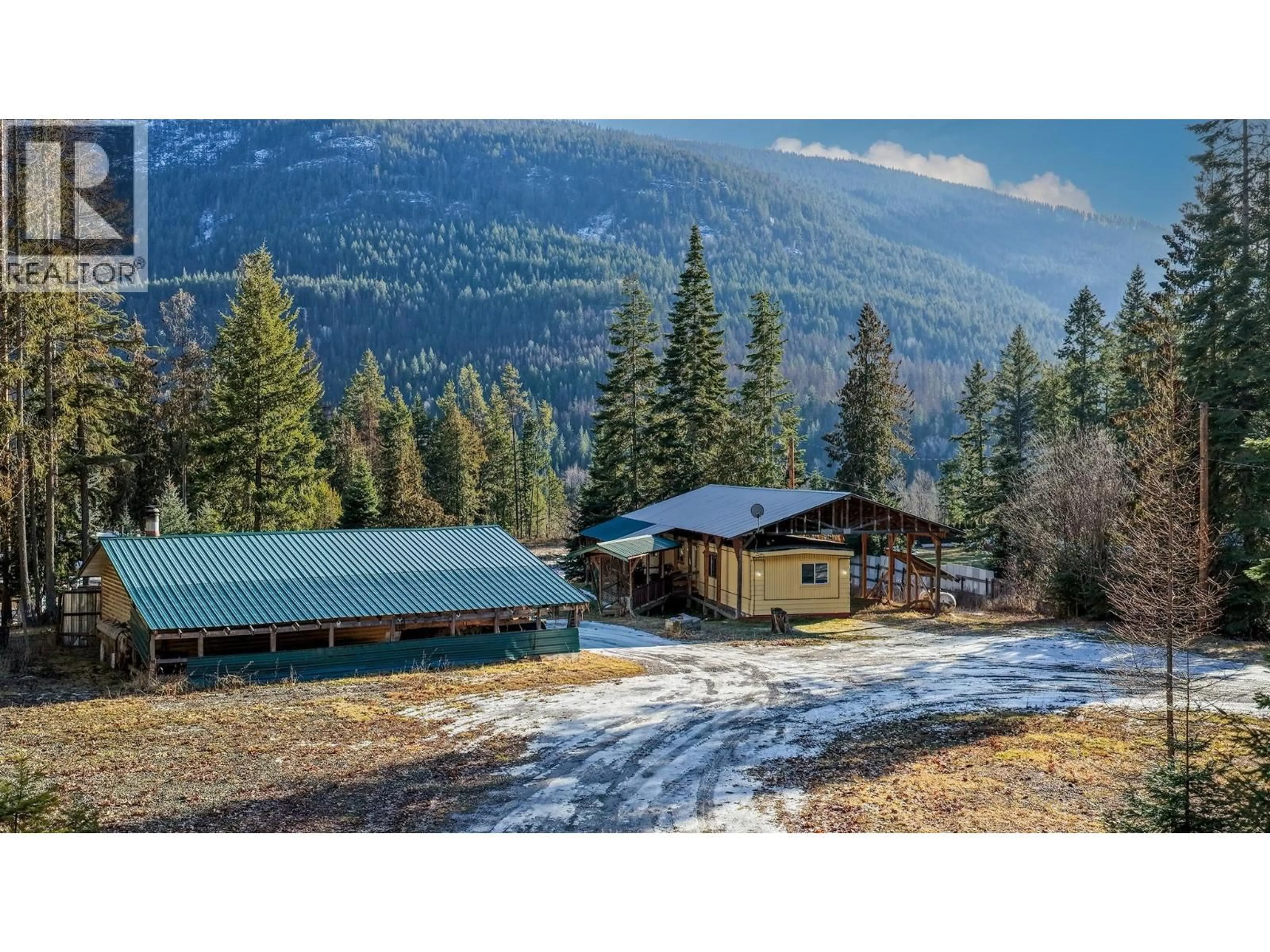 A pic from outside/outdoor area/front of a property/back of a property/a pic from drone, mountain view for 4717 GOAT RIVER NORTH ROAD, Arrow Creek British Columbia V0B1G9