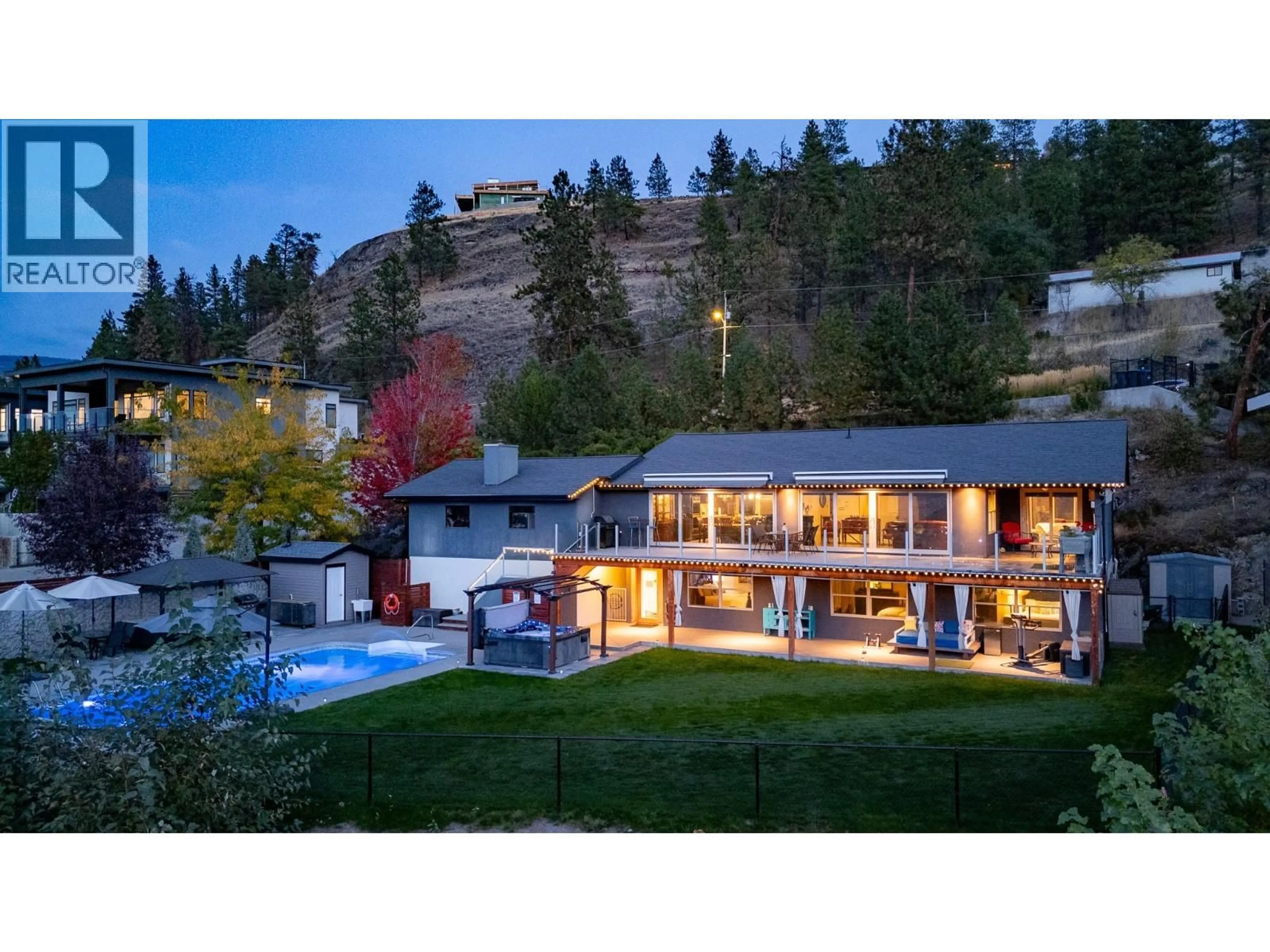 A pic from outside/outdoor area/front of a property/back of a property/a pic from drone, mountain view for 3005 JUNIPER DRIVE, Penticton British Columbia V2A7T1