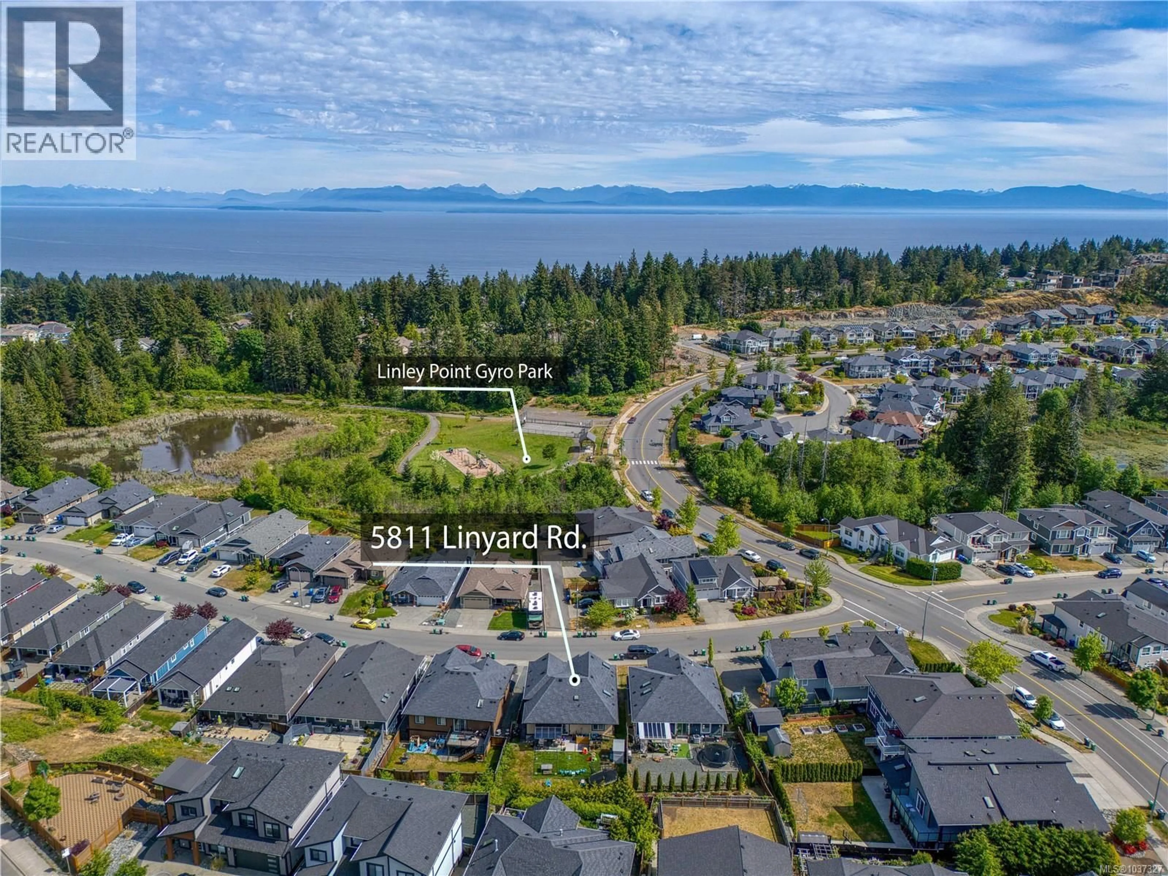 A pic from outside/outdoor area/front of a property/back of a property/a pic from drone, water/lake/river/ocean view for 5811 LINYARD ROAD, Nanaimo British Columbia V9T0G6