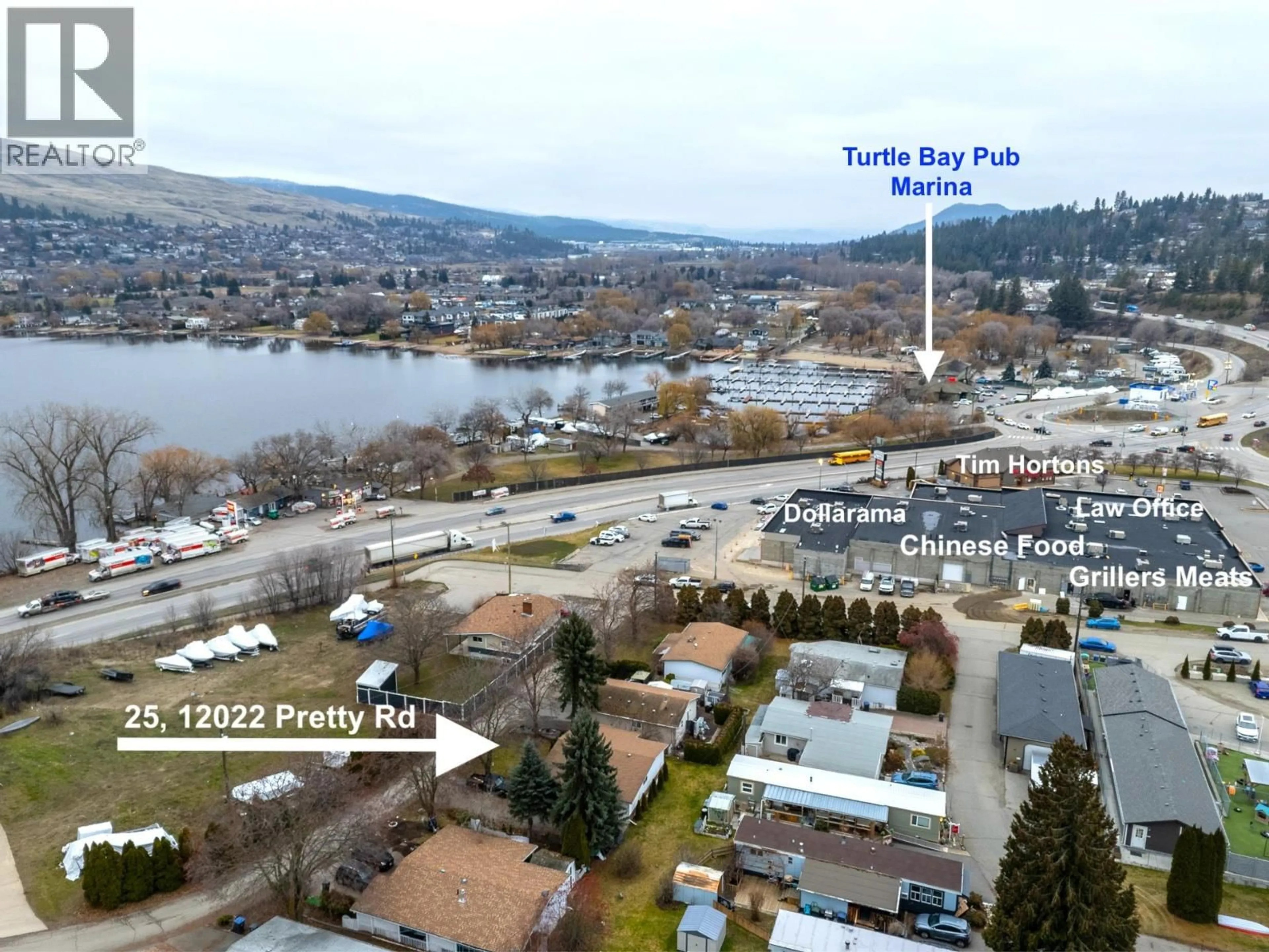 A pic from outside/outdoor area/front of a property/back of a property/a pic from drone, water/lake/river/ocean view for 25 - 12022 PRETTY ROAD, Lake Country British Columbia V4V1H1