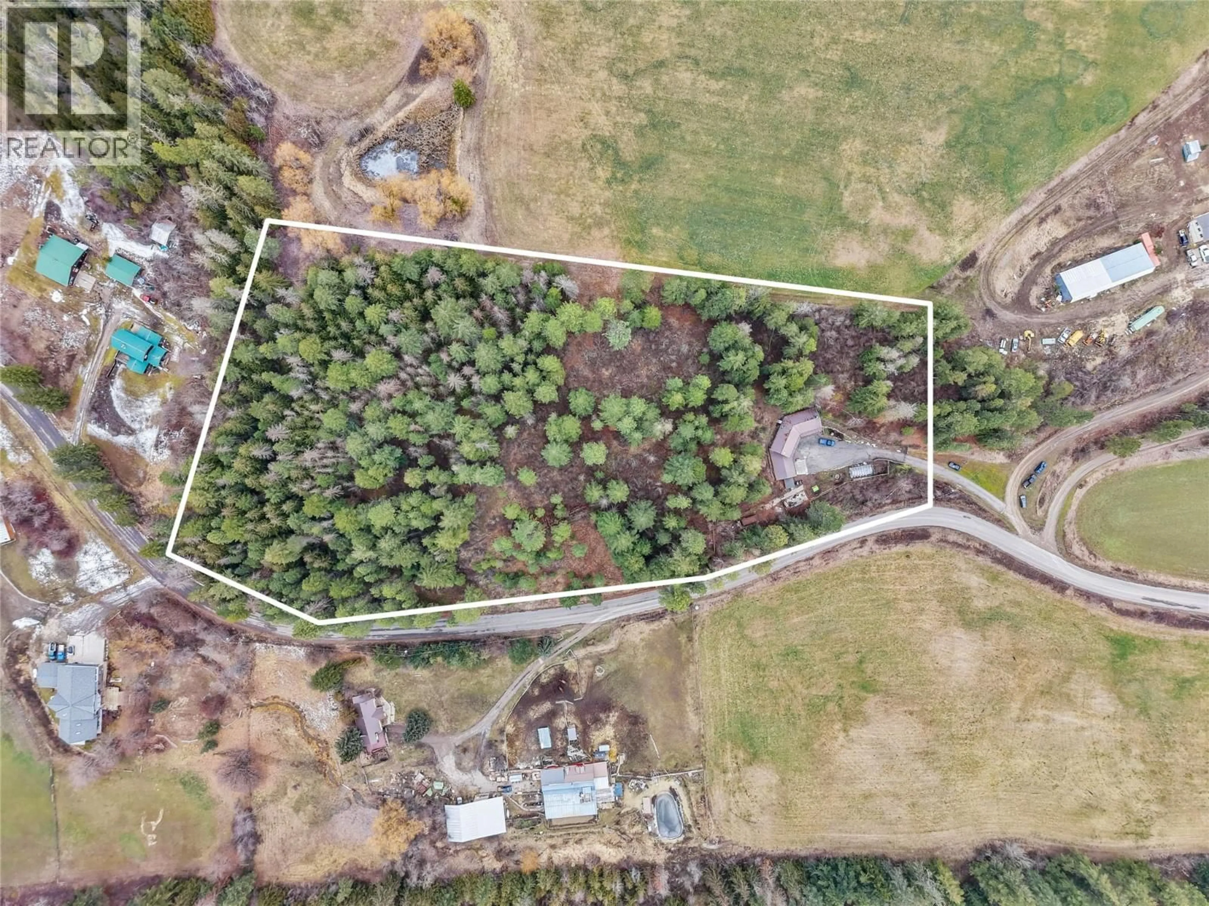 A pic from outside/outdoor area/front of a property/back of a property/a pic from drone, forest/trees view for 173 BRASH ALLEN ROAD, Enderby British Columbia V0E1V4