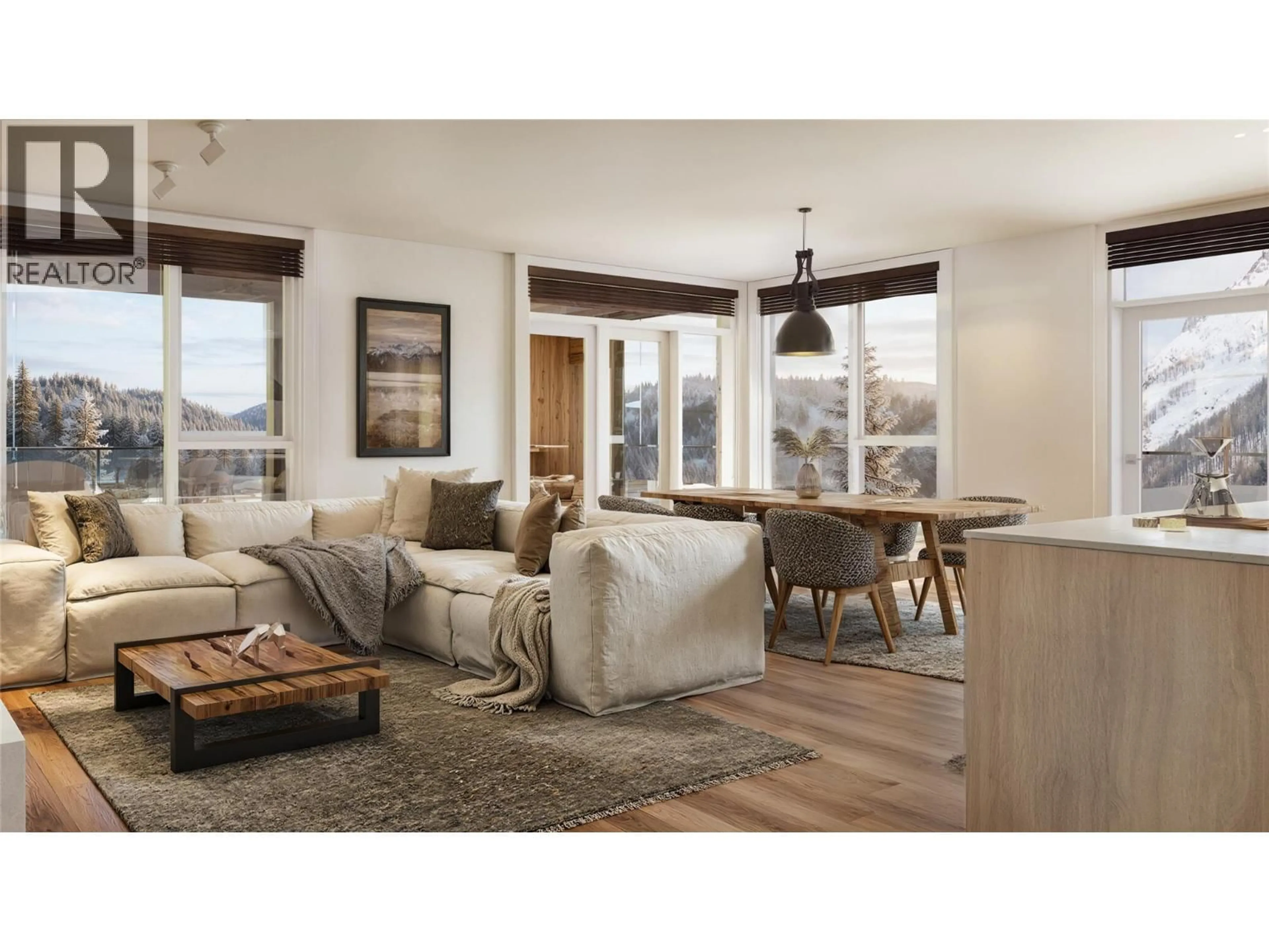 Living room with furniture, wood/laminate floor for 303 - 1010 TELEMARK ROAD, Rossland British Columbia V0G1Y0